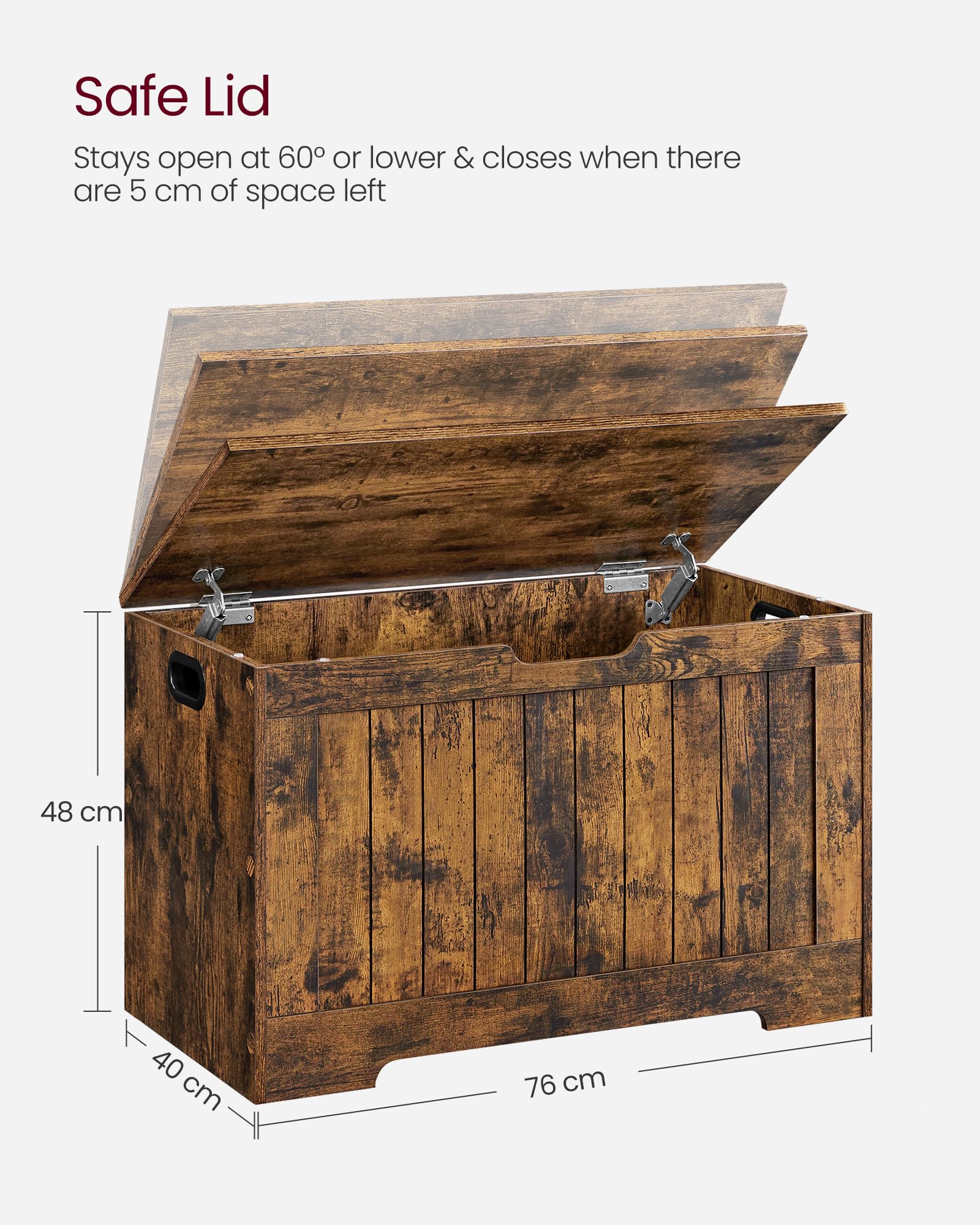 VASAGLE Storage Bench with Lid - Rustic Brown | 40 x 76 x 48 cm | Engineered Wood 3