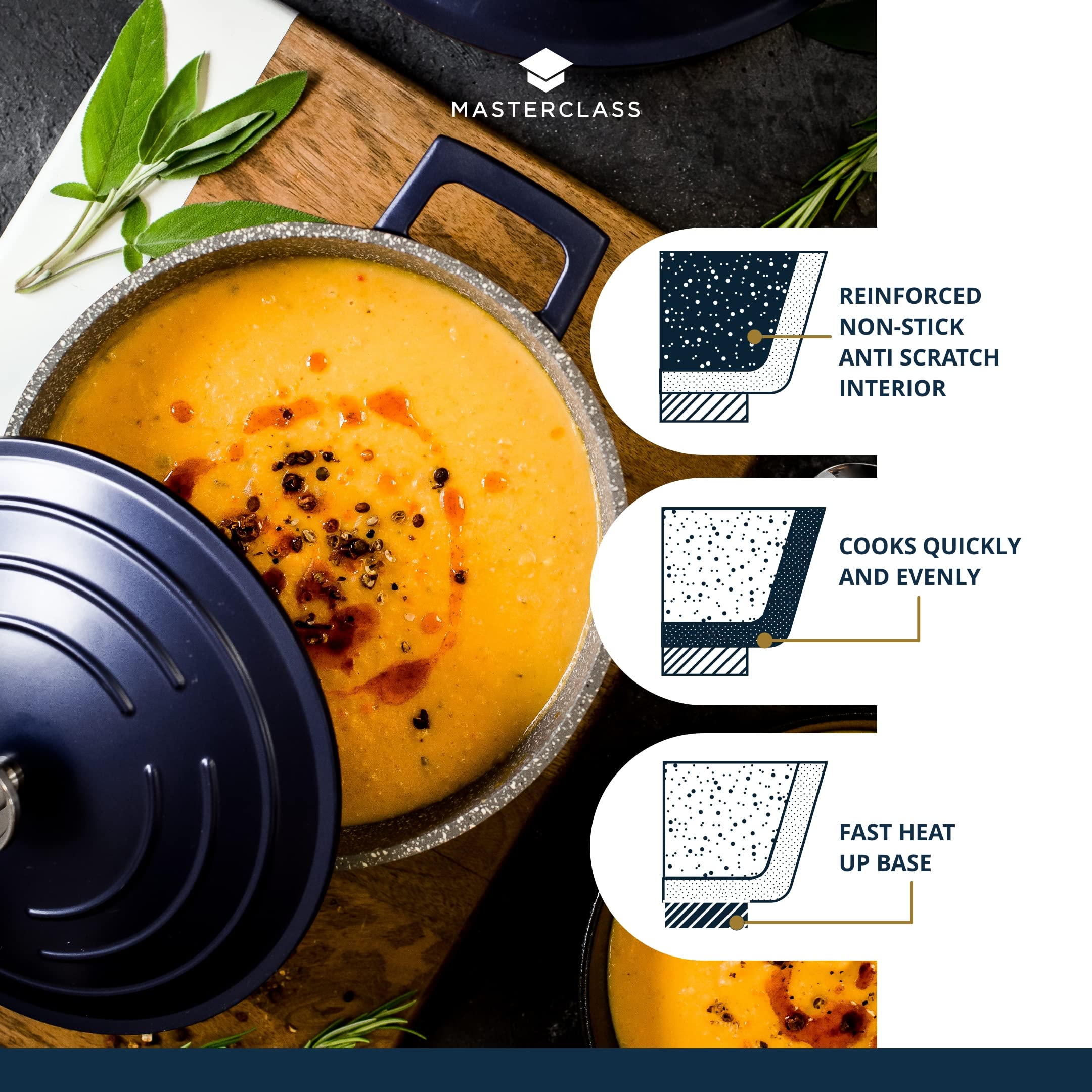 MasterClass Cast Aluminium Casserole Dish - Lightweight, Induction Compatible | 20cm, 2.5L, Blue 4