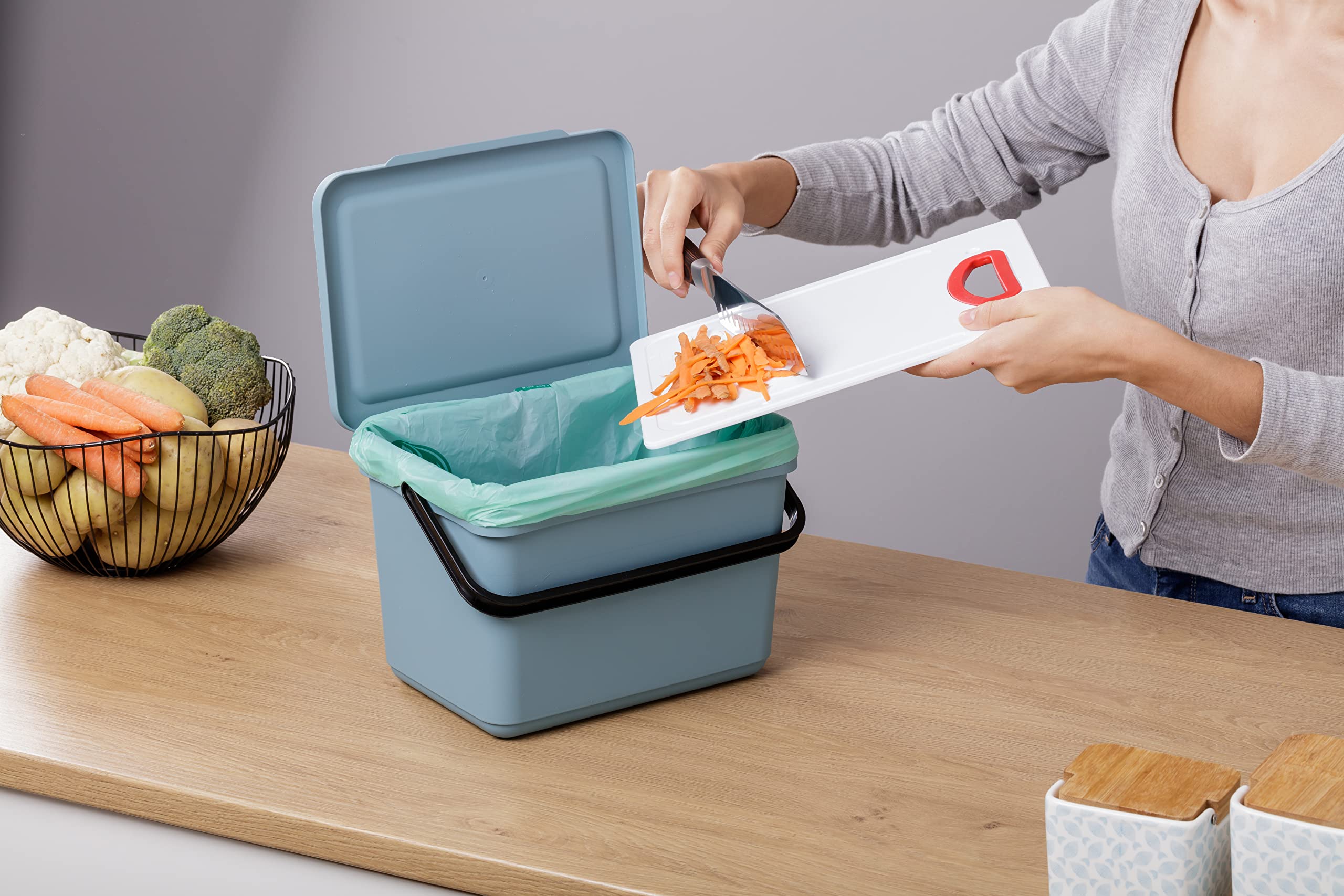 TATAY Kitchen Food Waste Compost Caddy Bin - 6L Capacity, Freestanding, Ocean Color 3