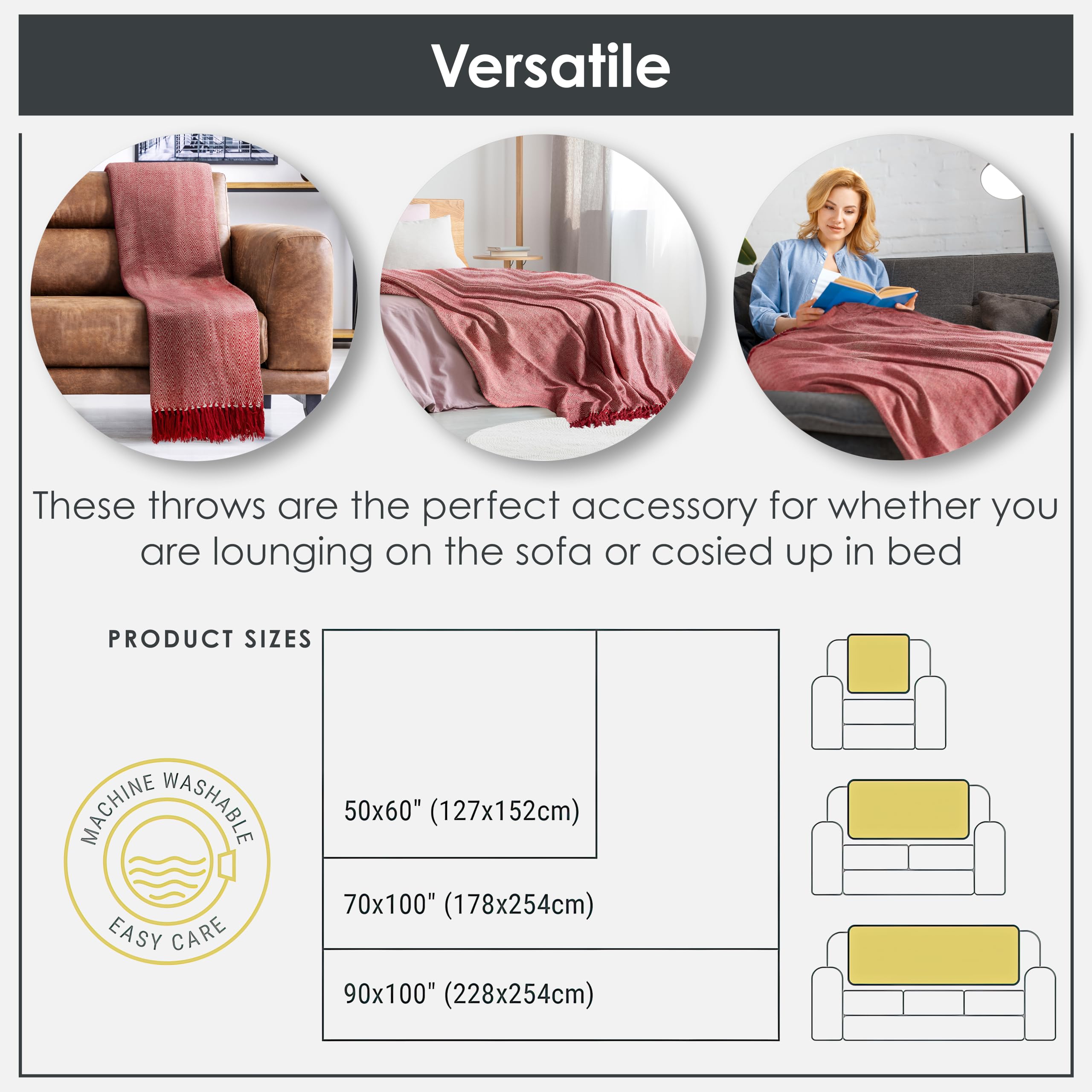 Emma Barclay Herringbone Throw - 100% Recycled Cotton | Red | 50x60" 4