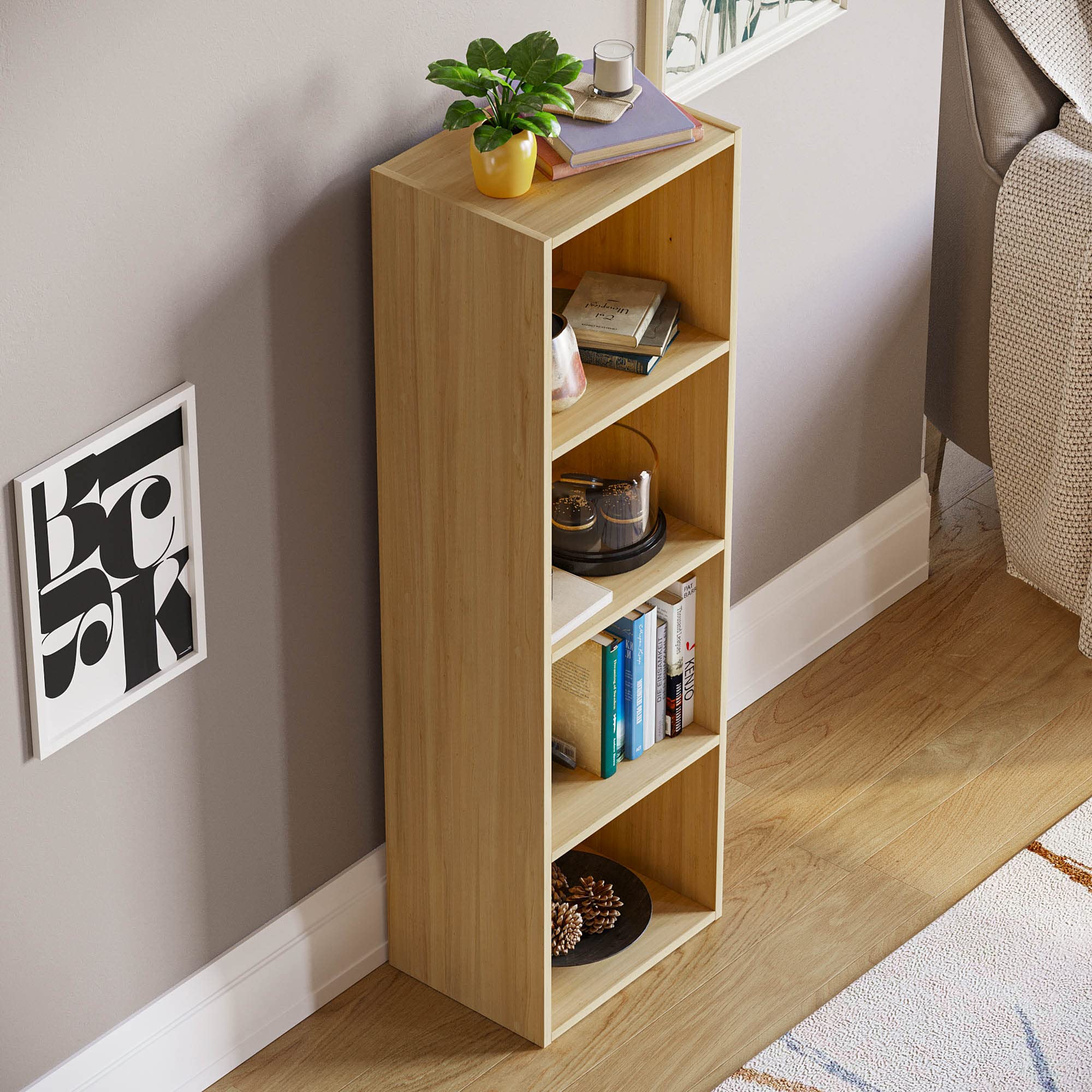 Vida Designs Oxford 4 Tier Cube Bookcase - Oak Wood Shelving | H 106 x W 32 x D 24 cm 7