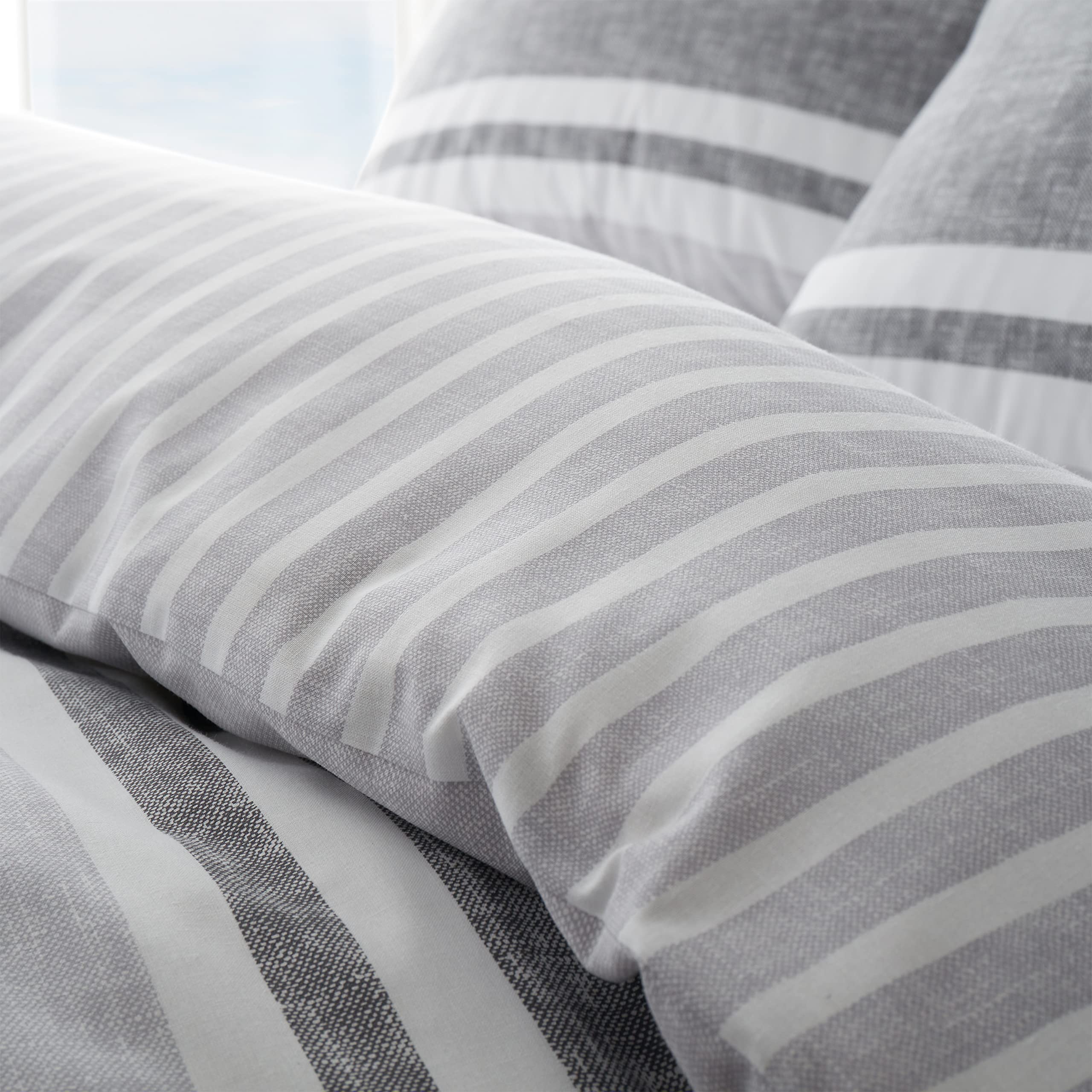 Catherine Lansfield Textured Banded Stripe Double Duvet Cover Set | Charcoal Grey | Polycotton 3
