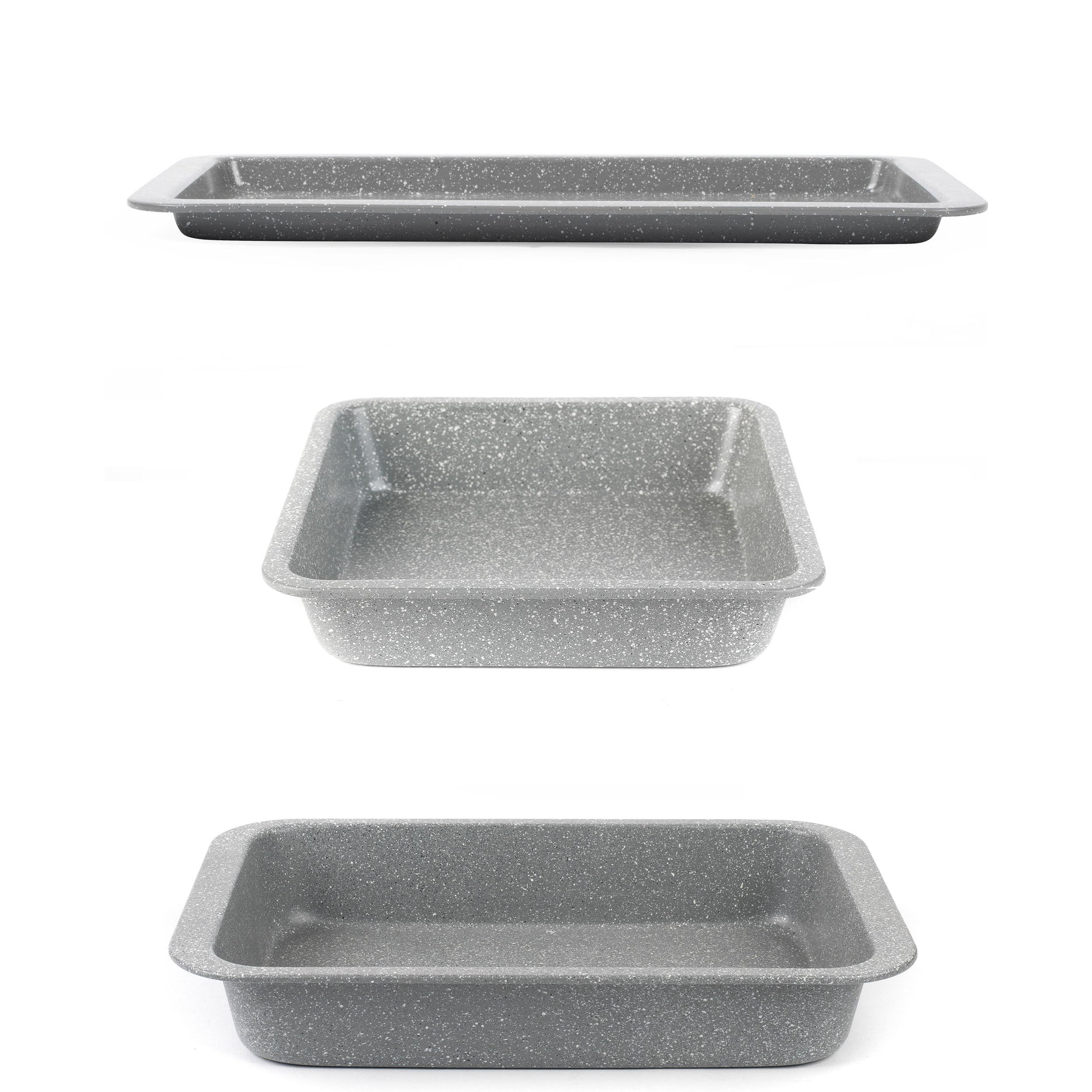Salter Marblestone 3-Piece Baking Set - Non-Stick Carbon Steel Trays, Oven Safe to 220°C