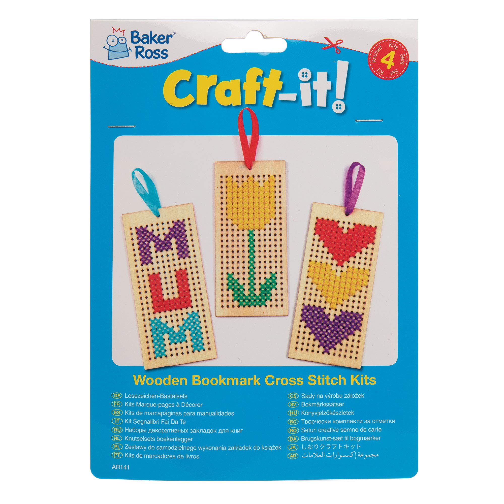 Baker Ross AR141 Bookmark Cross Stitch Kits for Beginners - 4 Pack, Assorted Colors 7