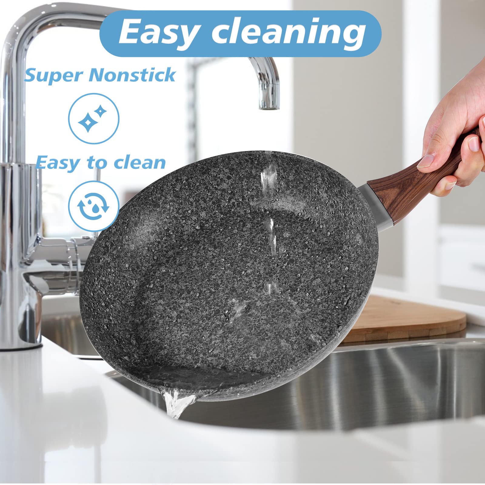 Rainberg 28CM Granite Nonstick Frying Pan with Lid | Induction Compatible Aluminium Alloy 5