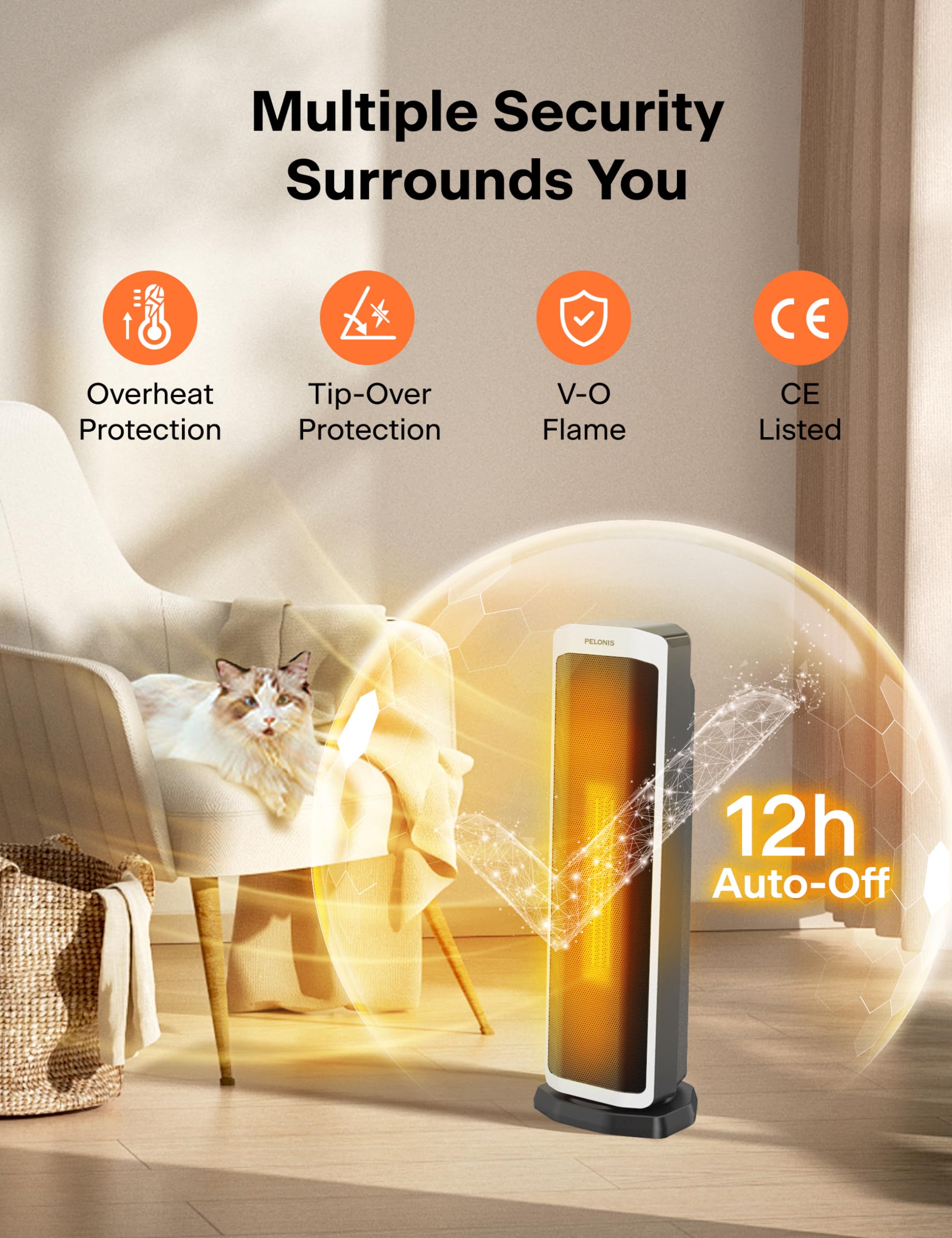 Pelonis 2000W Electric Space Heater with Remote Control | 75° Oscillation | Adjustable Thermostat 4