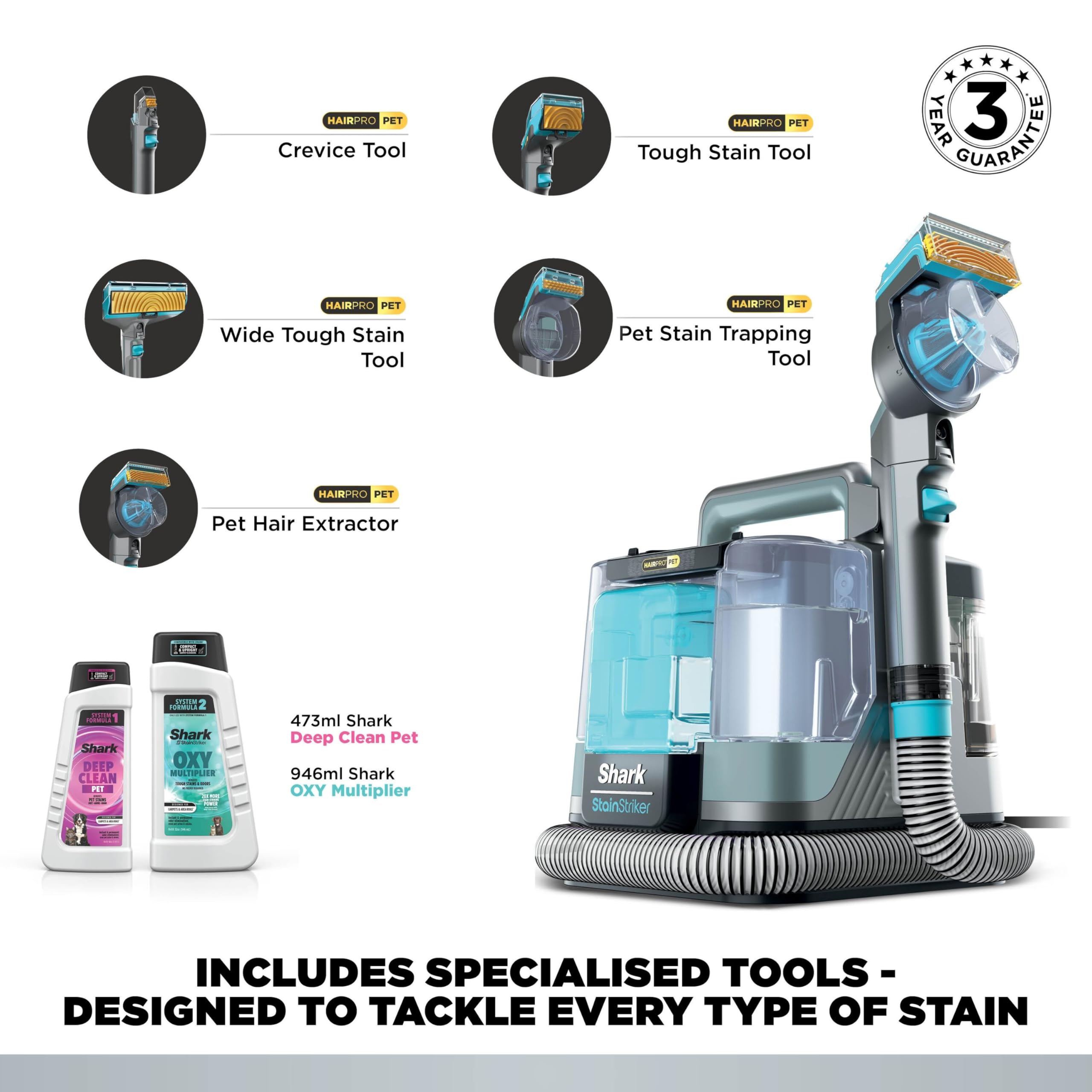 Shark StainStriker HairPro Pet Spot Cleaner - Portable Carpet & Upholstery Cleaner | Grey | 3.5kg 6