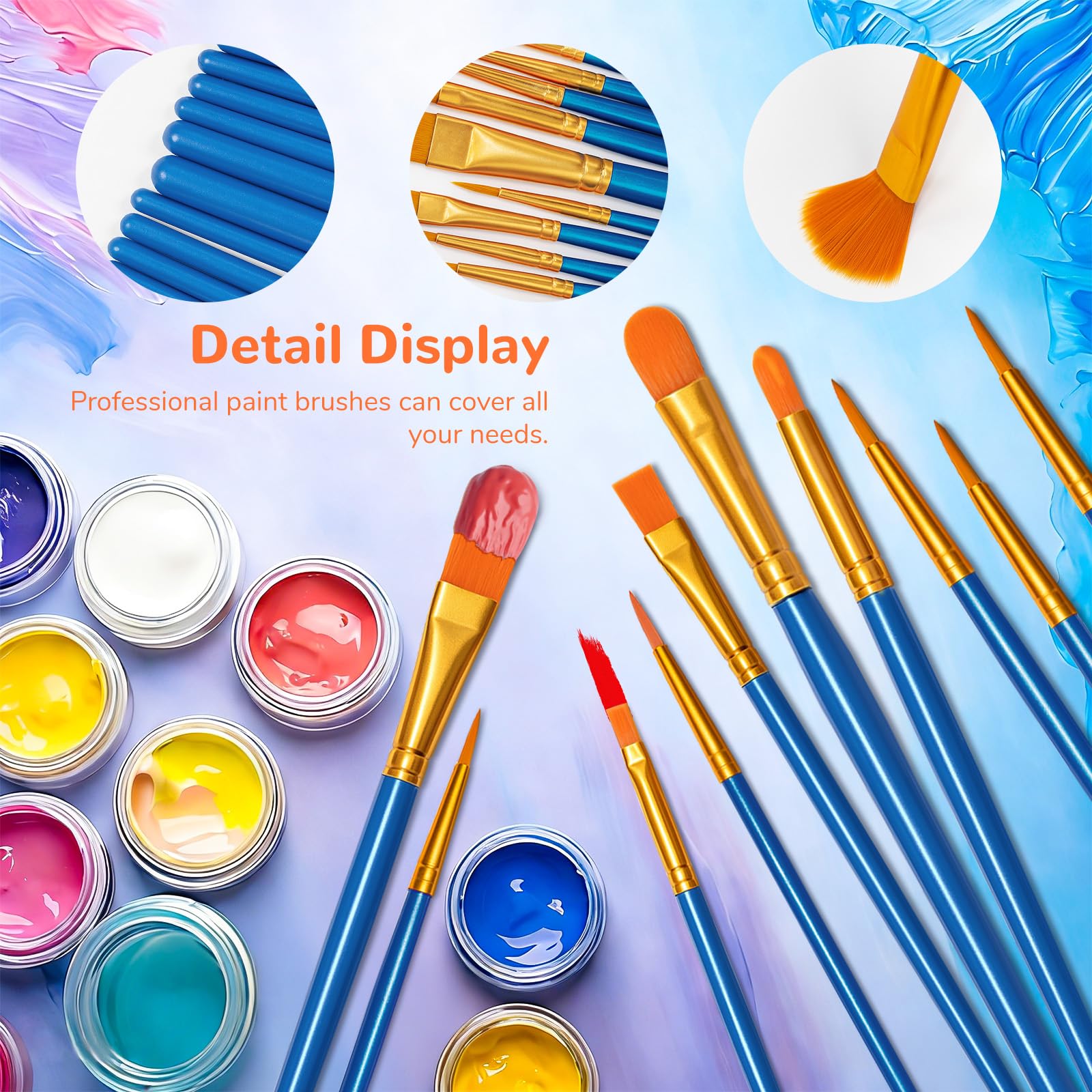 Muexoee 20 Pcs Nylon Hair Paint Brushes Set - Flat Art Brushes for Acrylic, Oil & Gouache 4