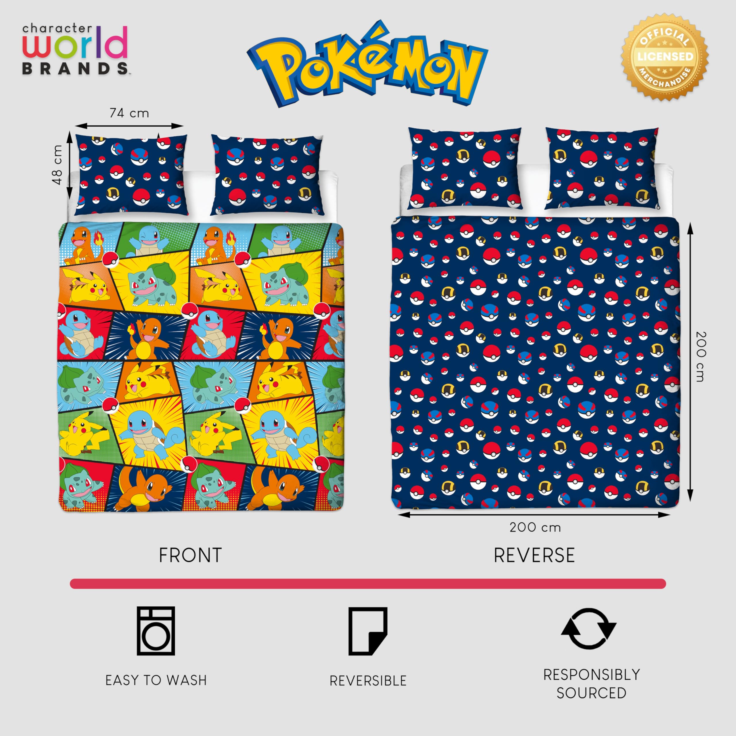 Character World Pokemon Retro Design Double Duvet Cover Set | Reversible | Brushed Microfibre 8