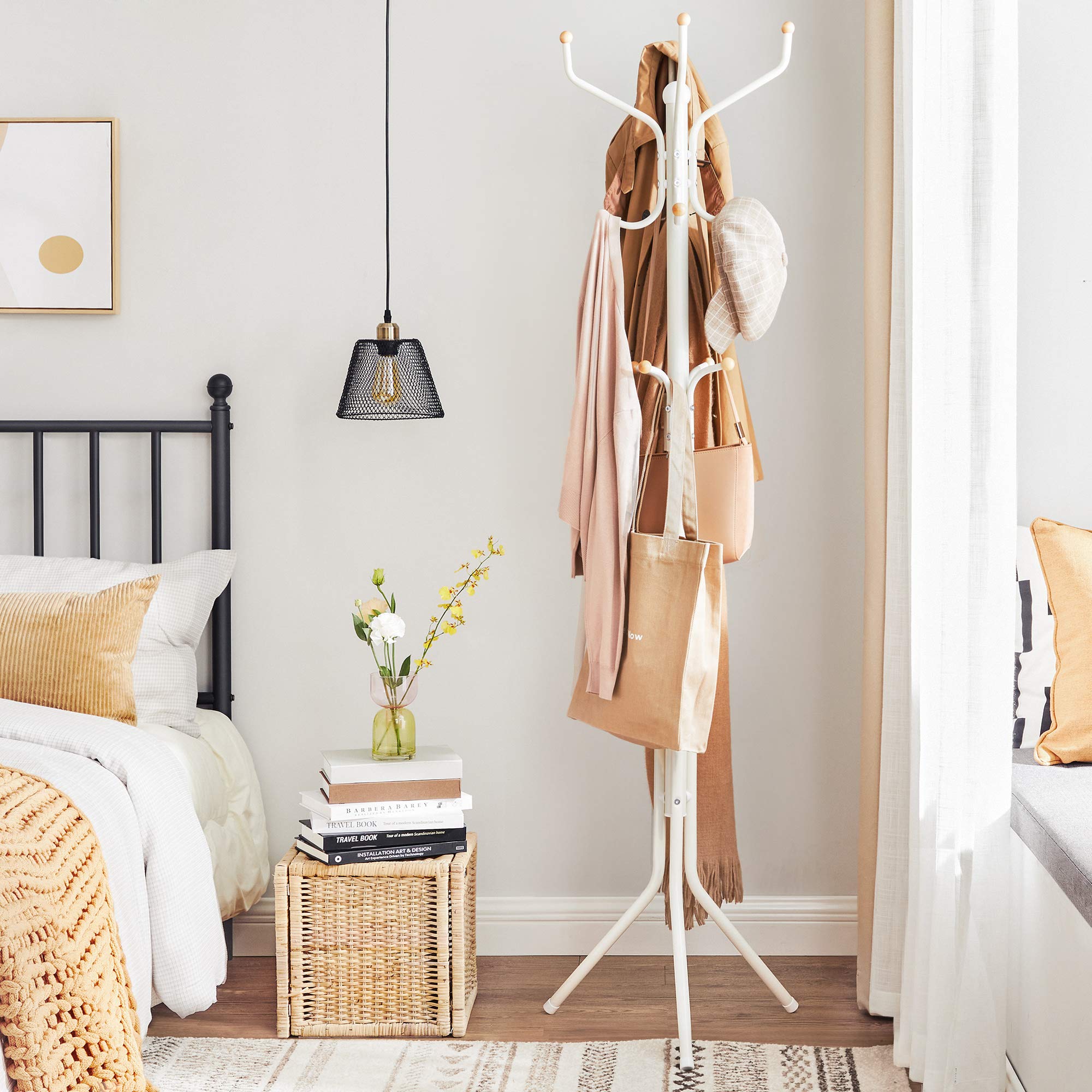 SONGMICS Metal Coat Rack Stand - White Finish, 12 Hooks, Tripod Base | 182H cm