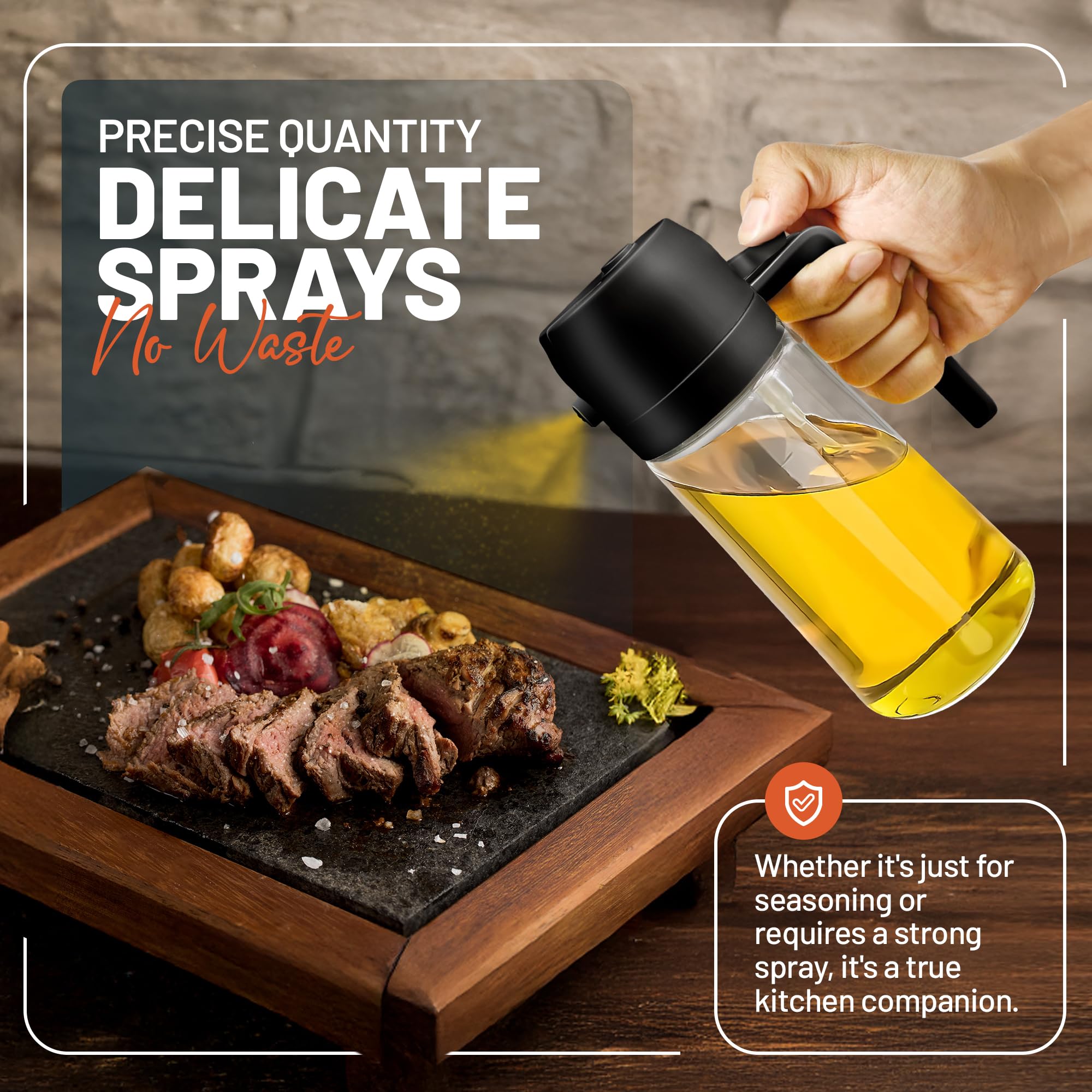 PORTENTUM 500ml Glass Oil Sprayer Dispenser - 2 in 1 Spray & Pour for Cooking | Refillable 6