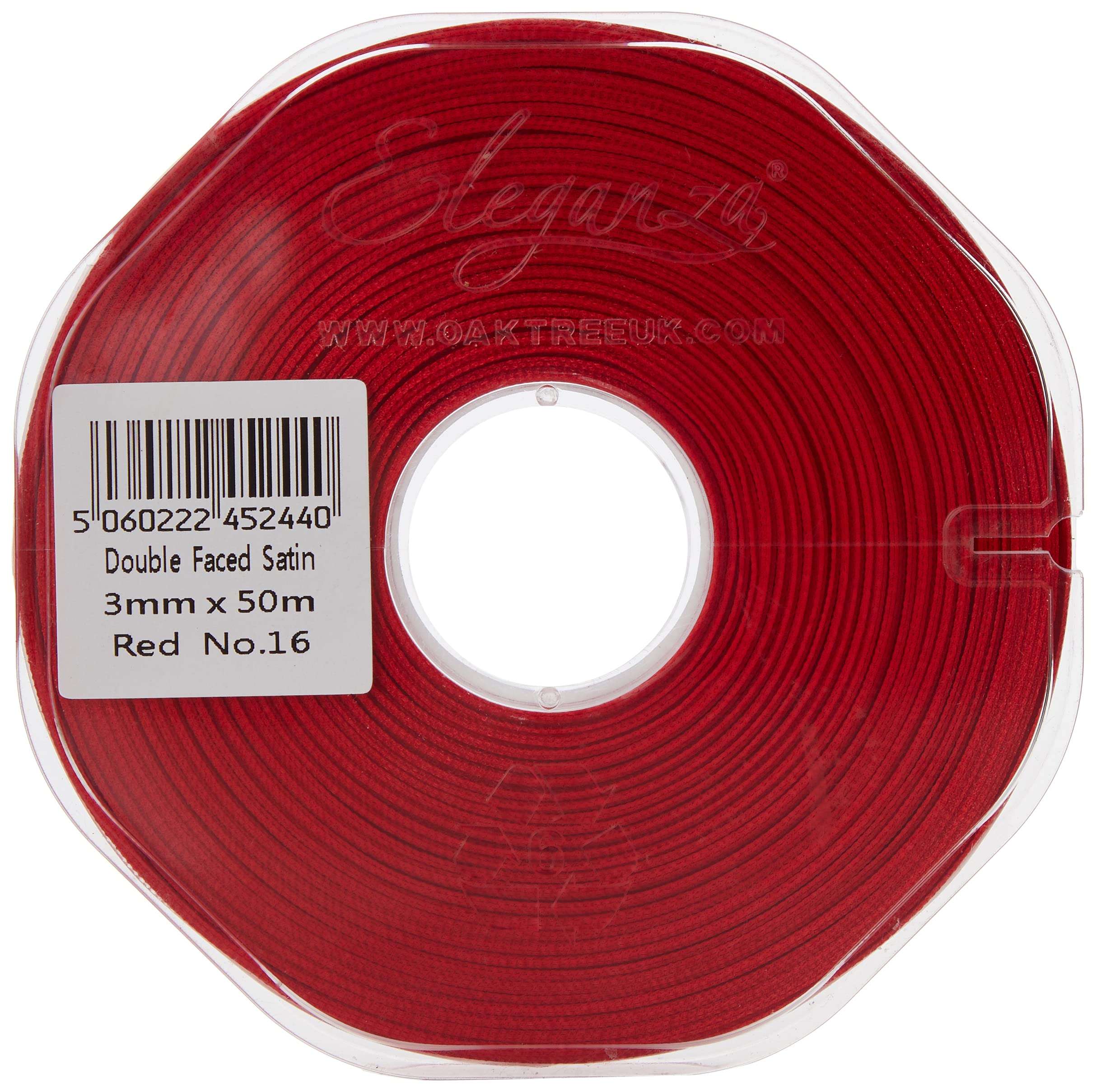 OakTree ELEGANZA Double Faced Satin Ribbon - 3mm x 50m Red No.16 | Gift Wrapping 4