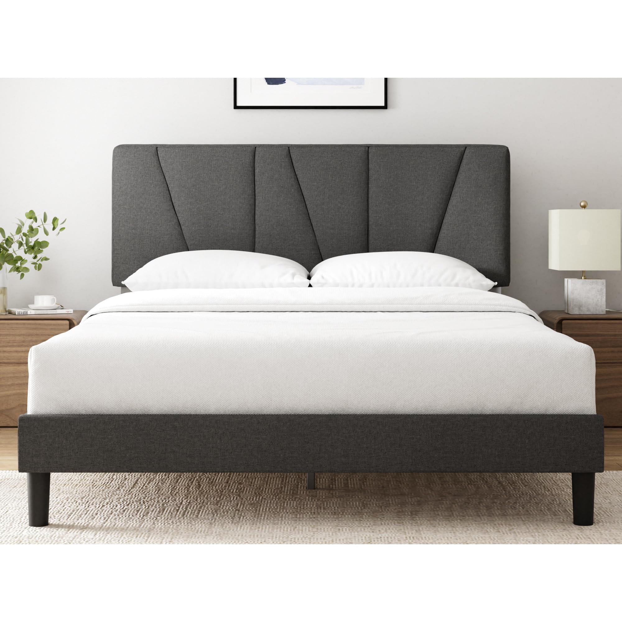 Zinus Maya King Bed Frame with Headboard - 11.8'' Height - Dark Grey Upholstered Base 1