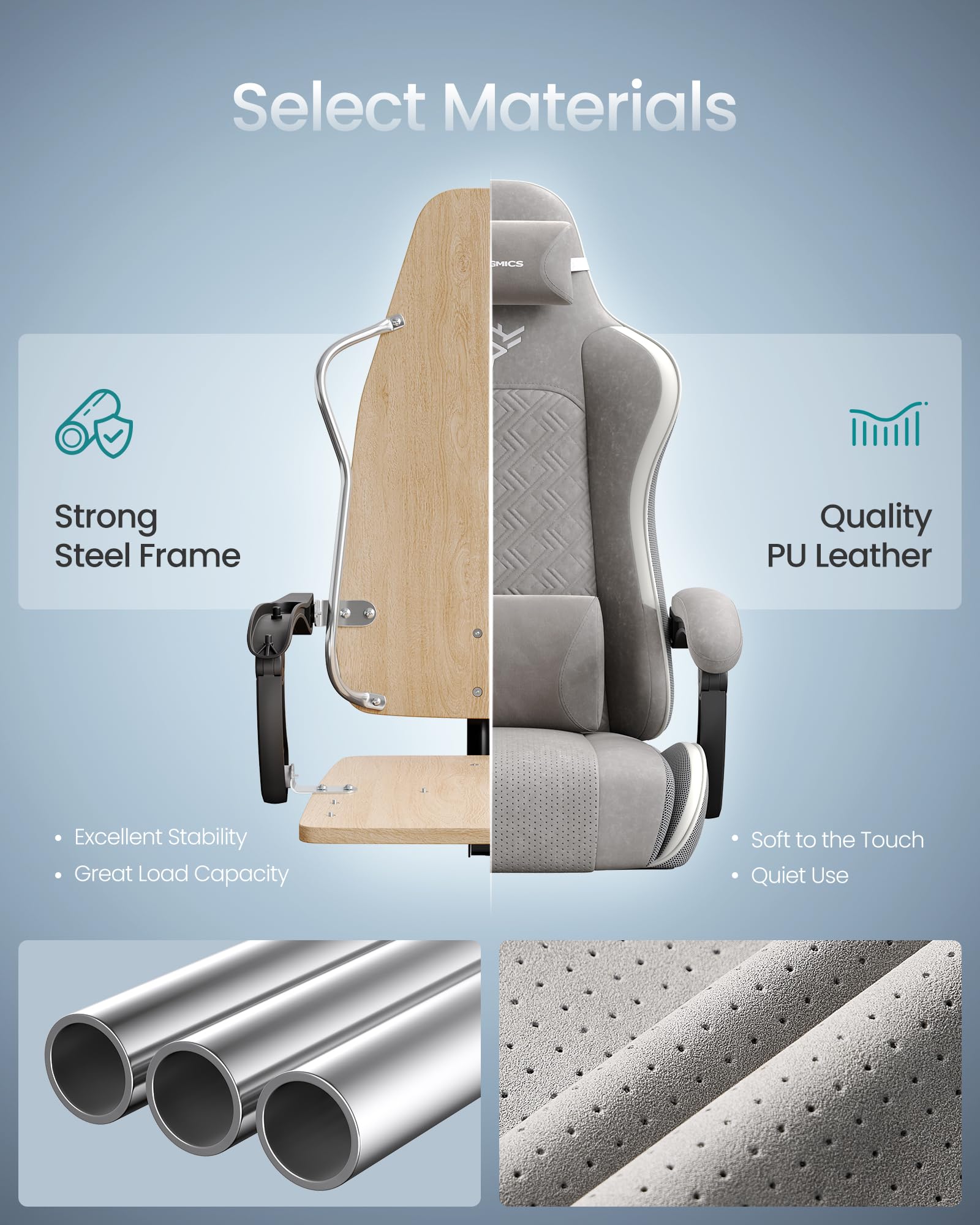 SONGMICS Ergonomic Video Game Chair with Footrest | Dove Grey | Max Load 150 kg 5