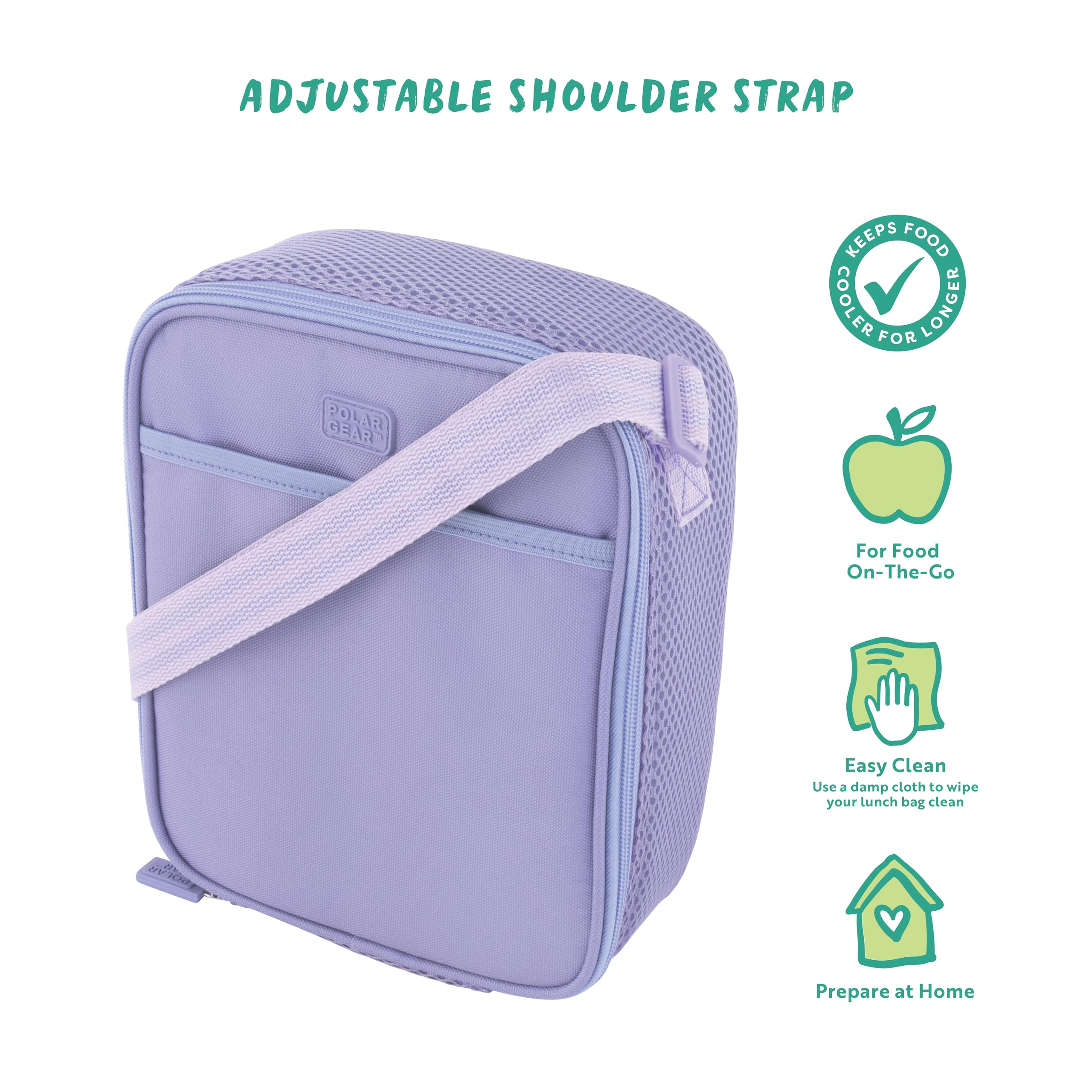 Polar Gear Insulated Kids Lunch Bag - Adjustable Strap | Wipe-Clean Antibacterial Lining | Heather 4