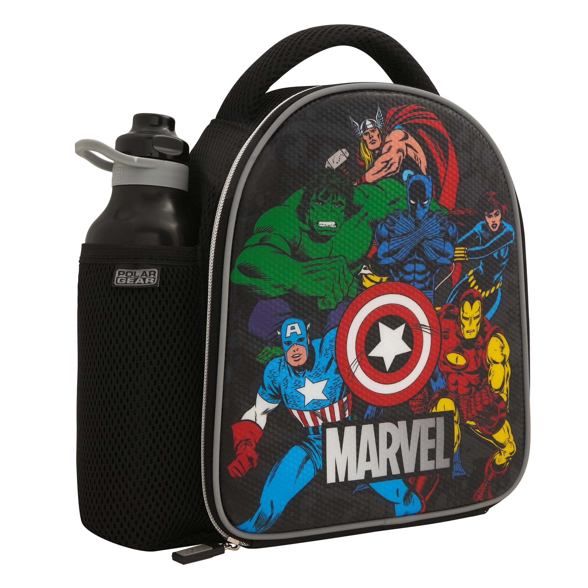 Marvel Insulated Lunch Bag with 600ml Twist Cap Bottle Combo | Durable 600D Polyester | Antibacterial Lining 1