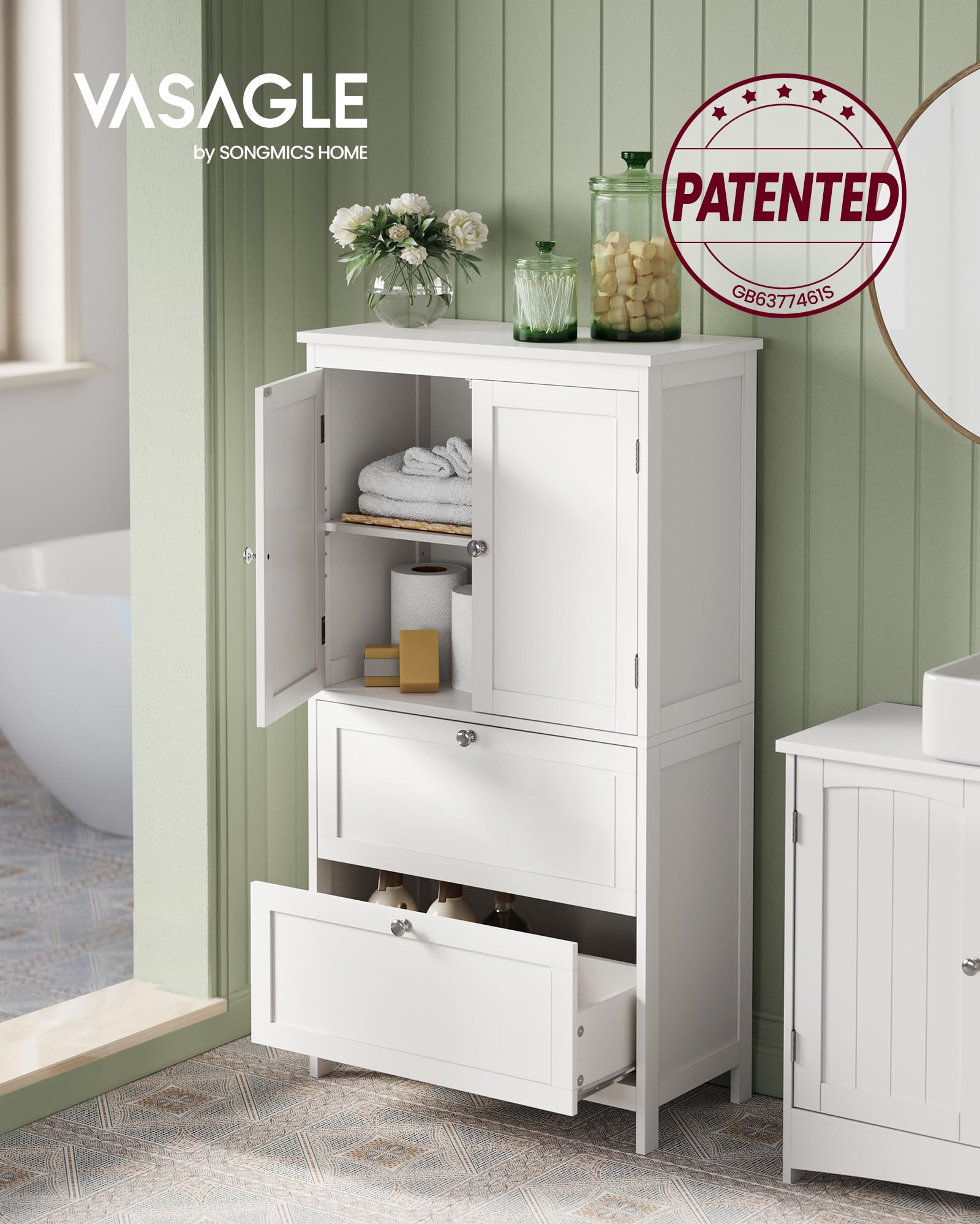 VASAGLE Freestanding Bathroom Storage Cabinet - White | Adjustable Shelf | 30x60x110 cm 4