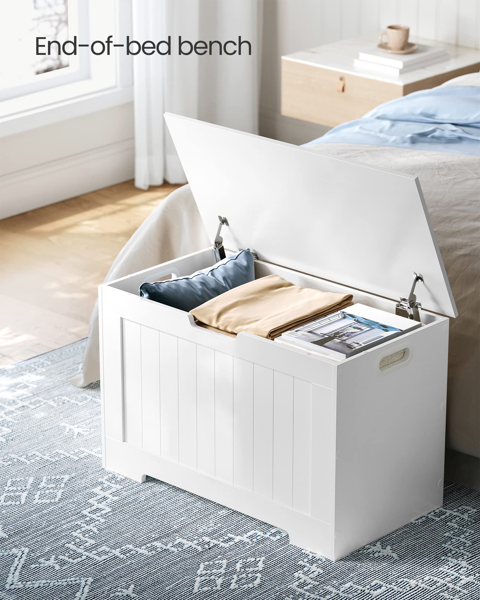 VASAGLE Storage Bench with Lid - Modern Style Shoe Storage | 76 x 48 x 40 cm | White 4