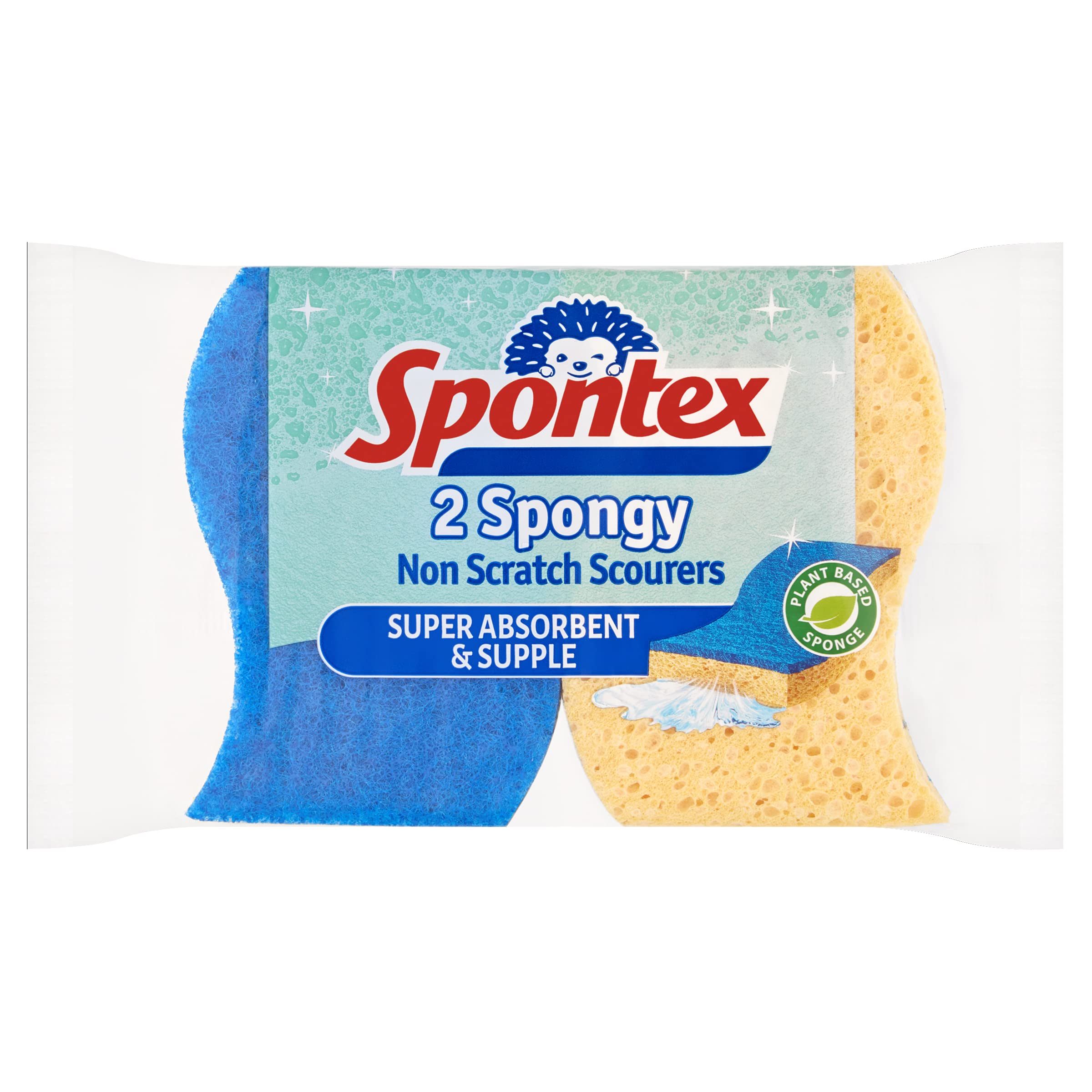 Spontex Non Scratch Super Absorbent Sponge Scourers - Pack of 2 Yellow Sponge Blue Scourer 2