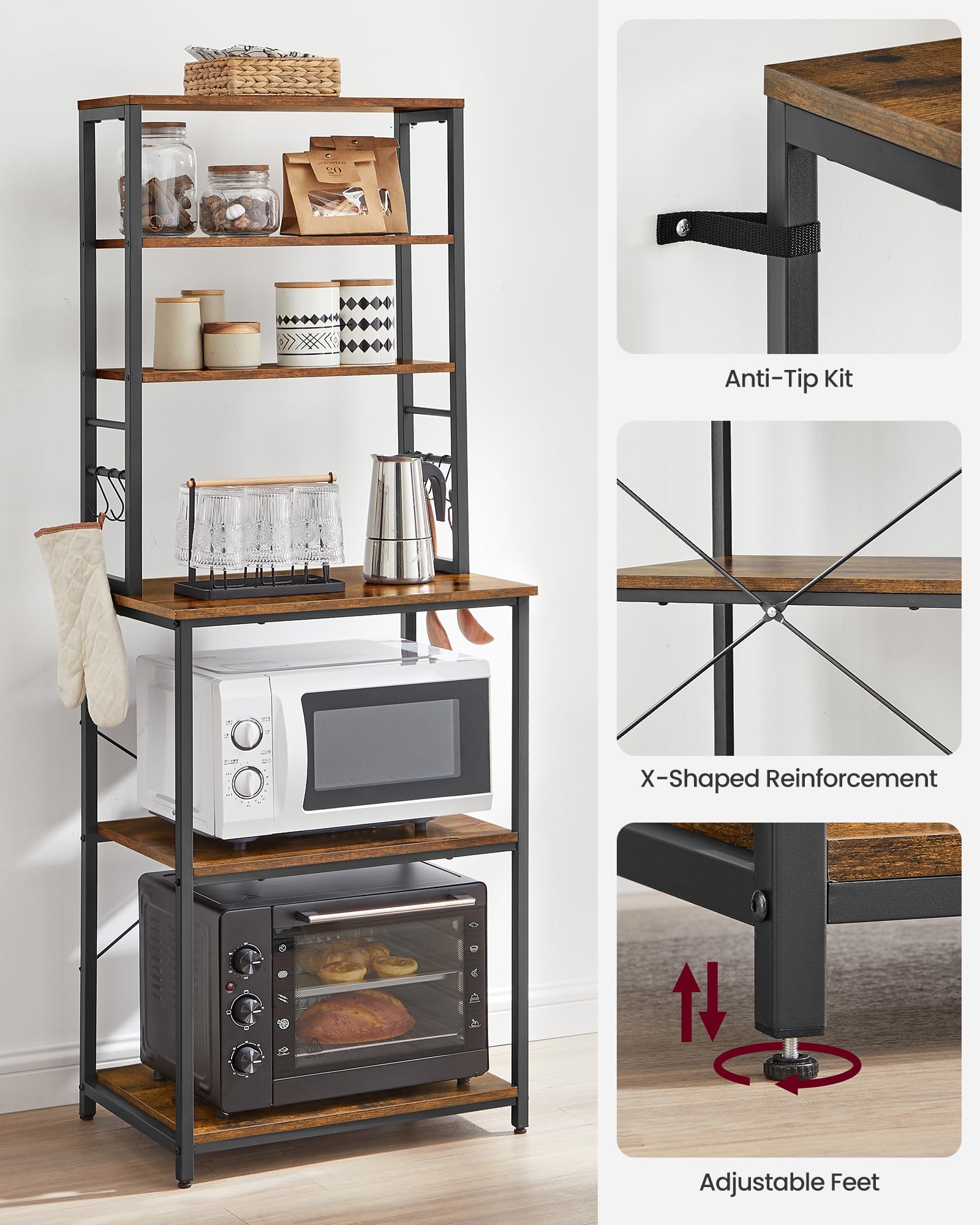 VASAGLE Kitchen Storage Rack - 6 Shelves, 40 x 60 x 167 cm, Rustic Brown + Black 8