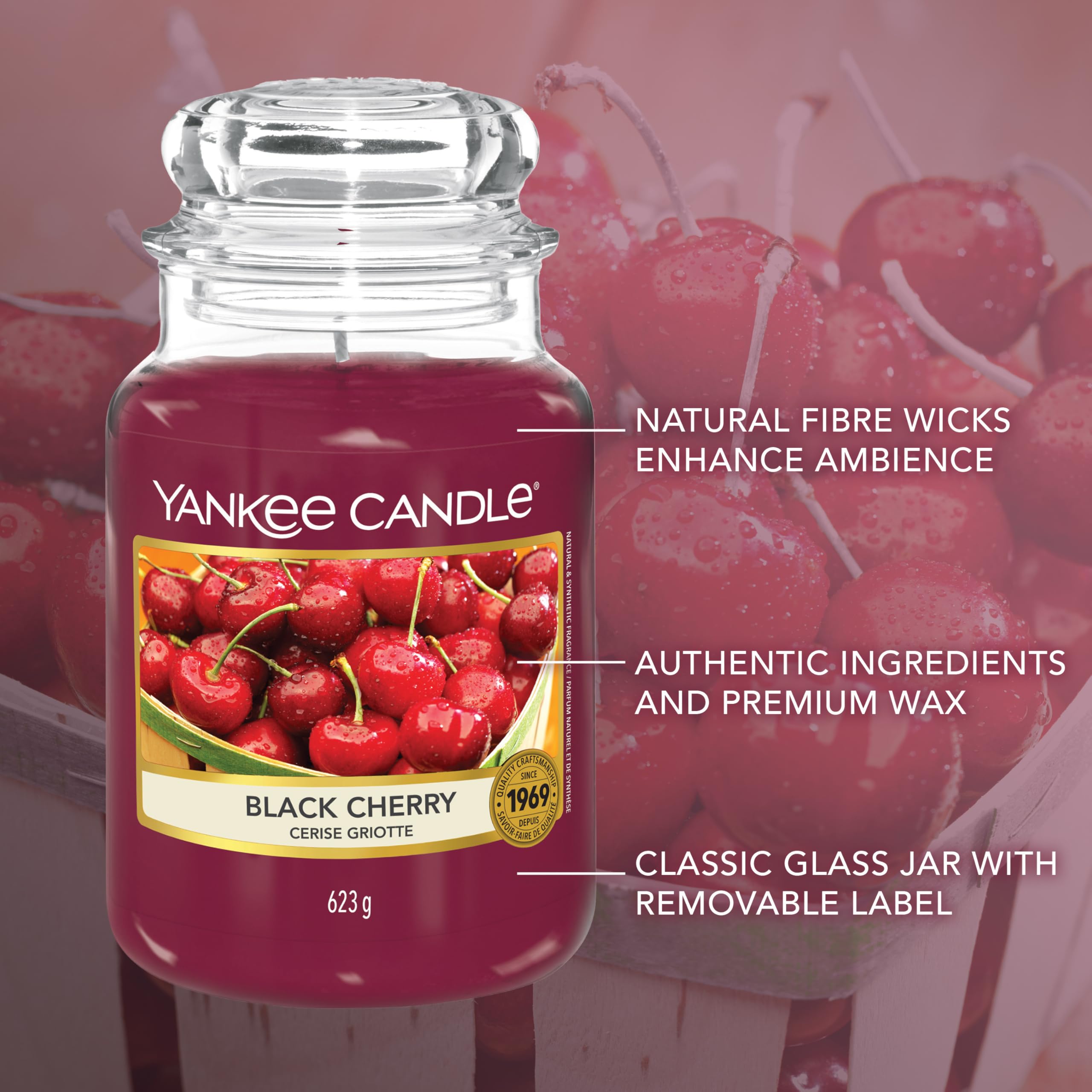 Yankee Candle Scented Candle - Black Cherry Large Jar | Up to 150 Hours Burn Time | 623g 4