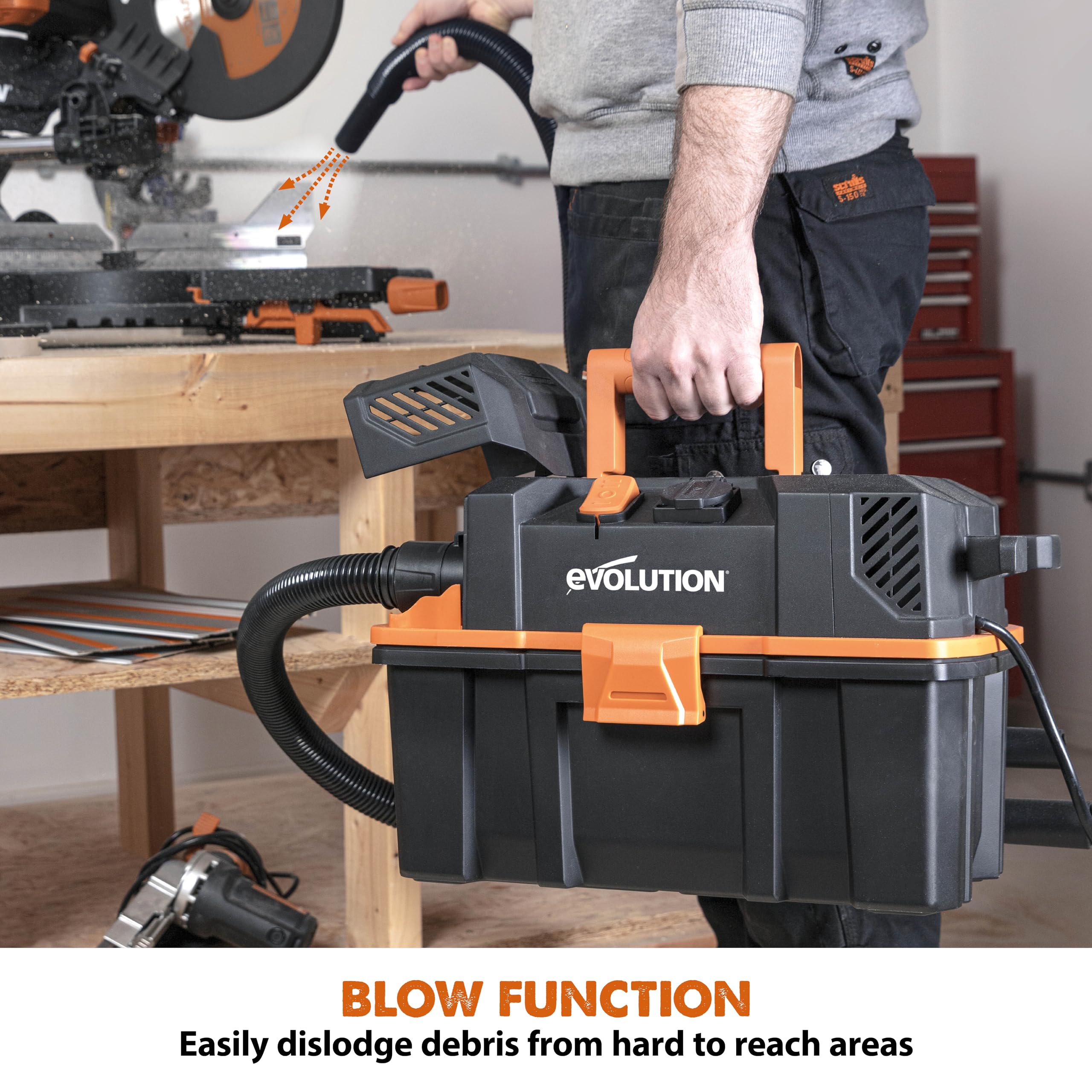 Evolution Power Tools R15VAC Wet-Dry Vacuum Cleaner | 1000W | 42.5L/S Suction | Orange 7