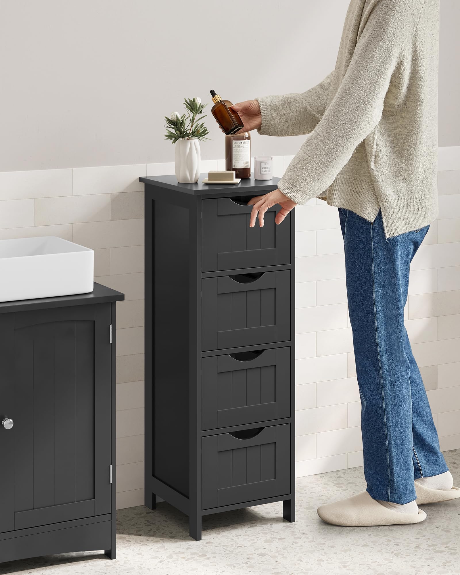 VASAGLE Bathroom Floor Storage Cabinet - 4 Drawers | 30 x 30 x 82 cm | Ink Black 2