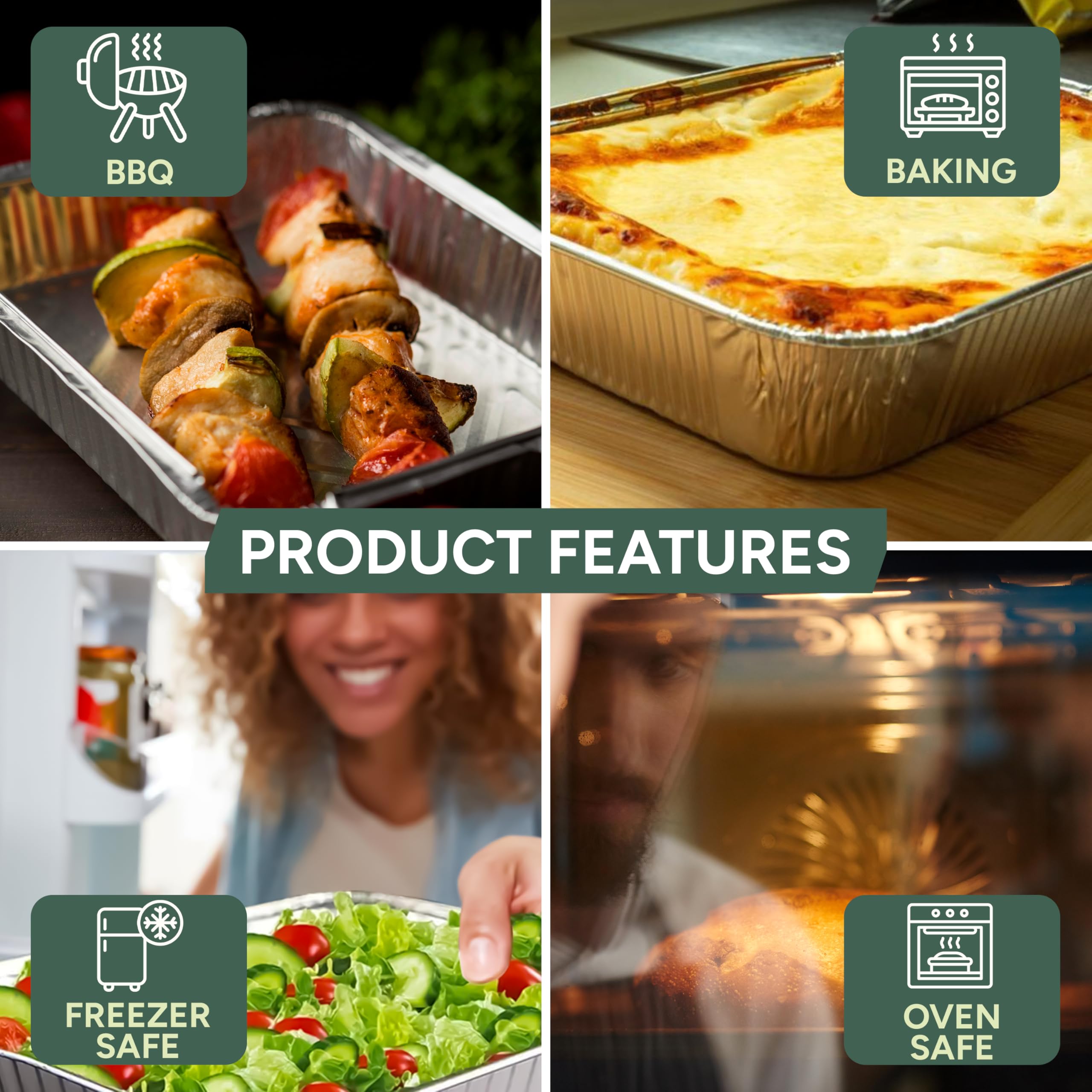 Zuvo Aluminium Foil Cake Pans - 10 Pack | 32cm x 20cm x 3.3cm | Oven & Freezer Safe 7