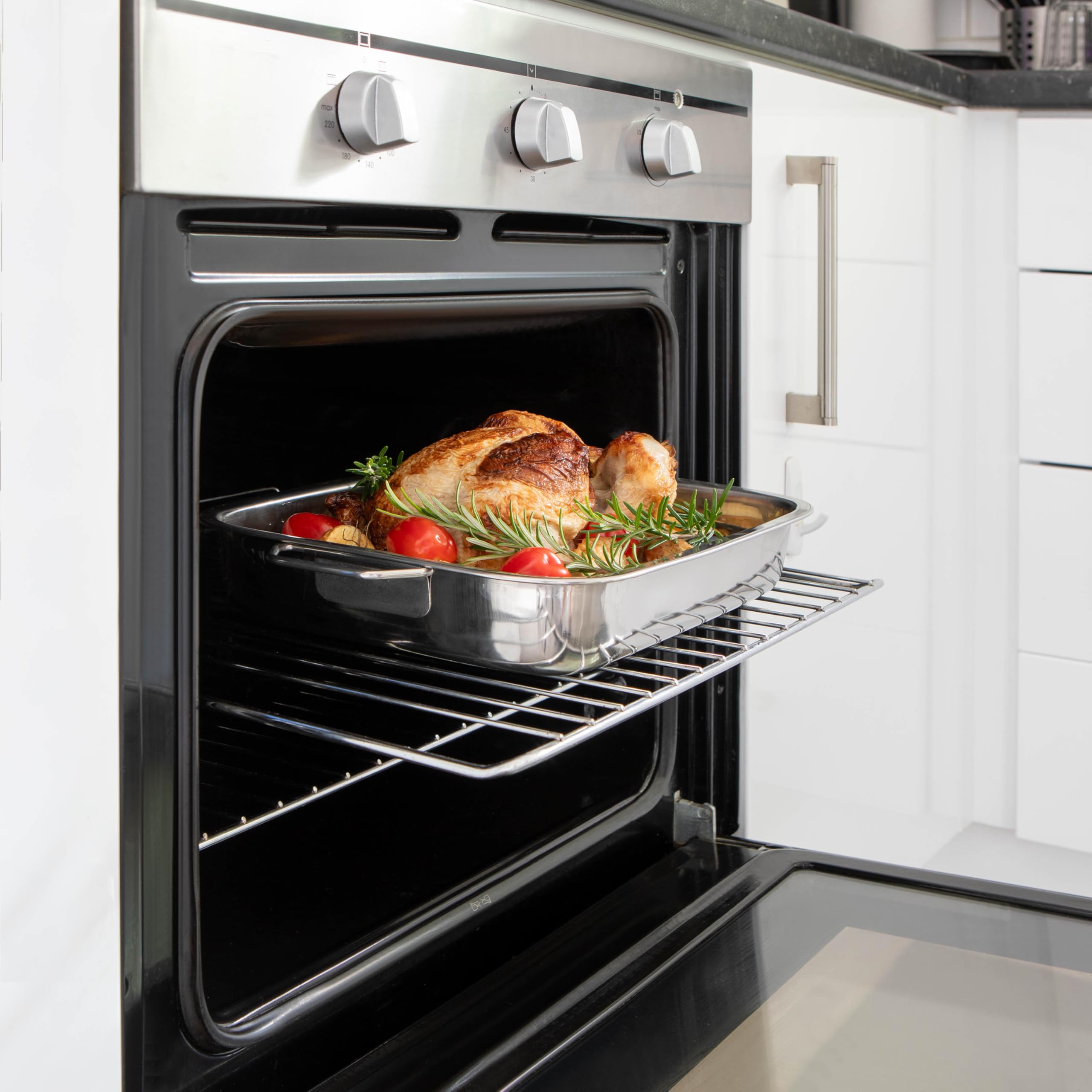 Pendeford Stainless Steel Roasting Tray with Rack - 30cm Deep Roaster, Oven Safe Bakeware 5
