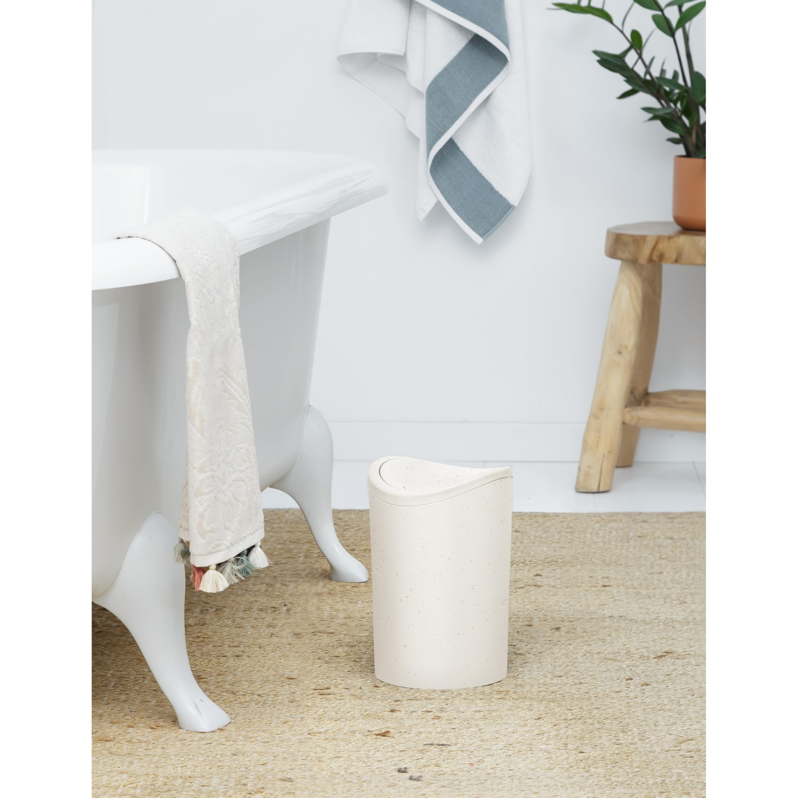 TATAY Bathroom Bin with Swing Lid | 6L Capacity | Beige Polypropylene | Made in Spain 3