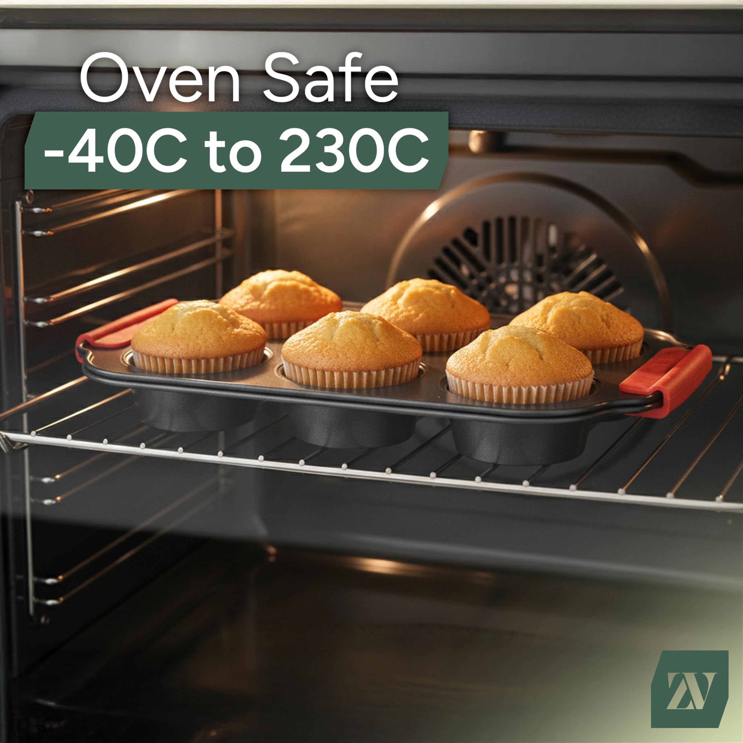 Zuvo Non-Stick 6 Cup Muffin & Cupcake Tin Tray with Silicone Handles | Carbon Steel 4