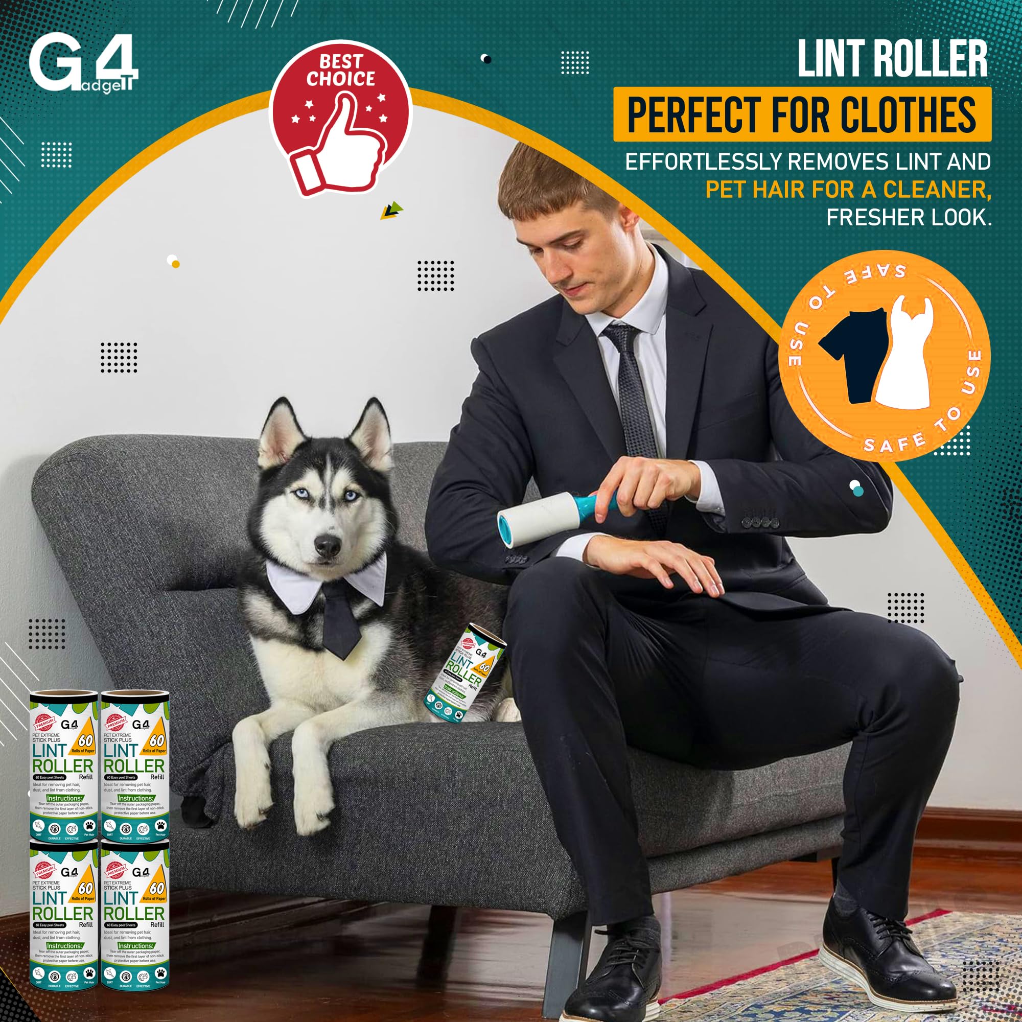 G4GADGET Lint Roller for Pet Hair - 7 Refills (420 Sheets) with Handle | Blue & Green 6