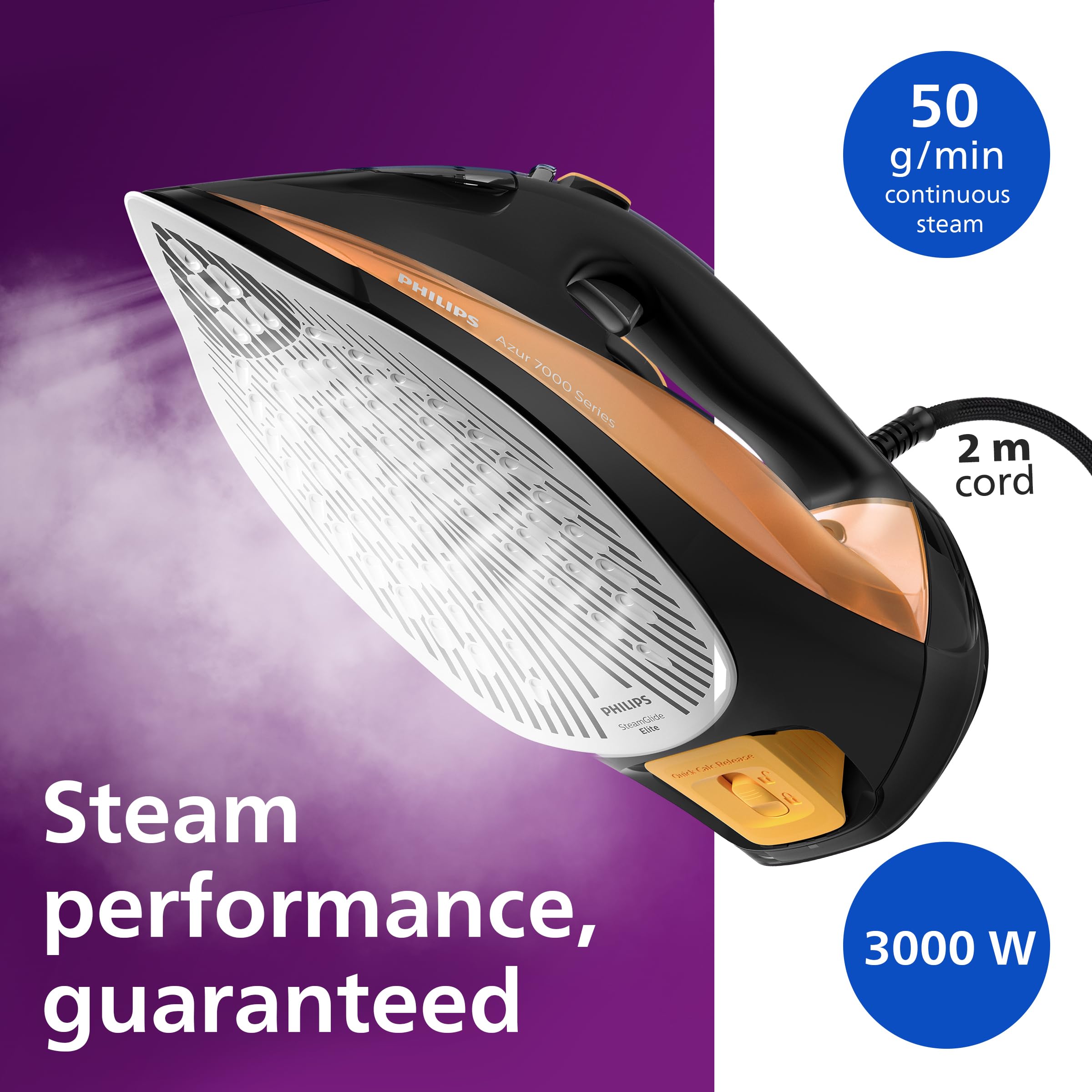 Philips Azur 7000 Series Steam Iron - 2800W Power | 50 g/min Continuous Steam | 250g Steam Boost 3