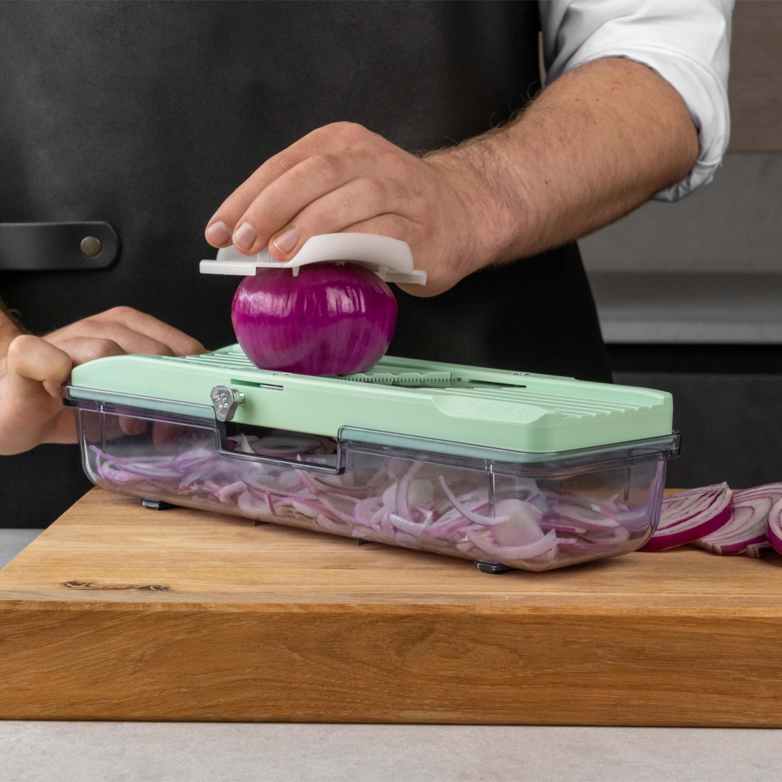 Benriner BN-3GR Japanese Handheld Mandolin Slicer - 3 Interchangeable Blades | Adjustable Thickness up to ¼ inch 4