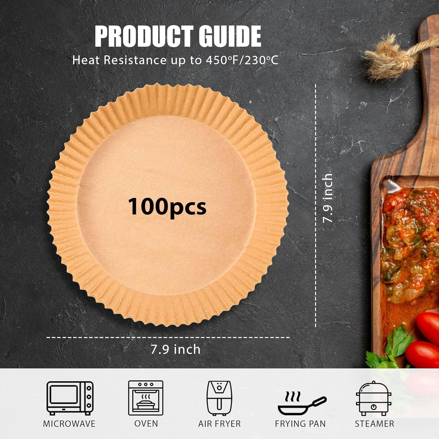 Roe Tenpo Air Fryer Liners - 100 Pcs Disposable Parchment Paper, 6.3 Inch Round, Non-Stick 3