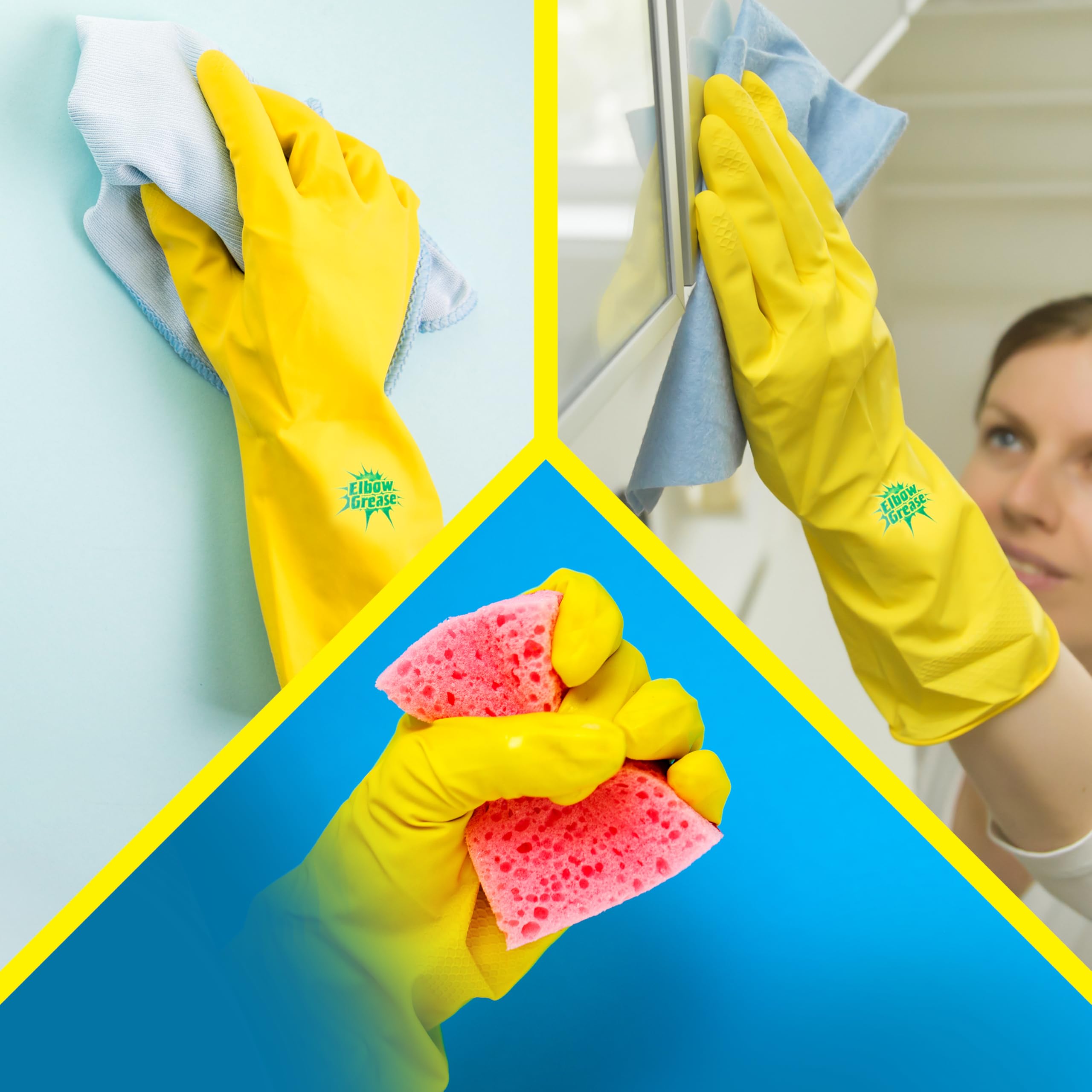 Elbow Grease Rubber Gloves - Cotton Lined, Non-Slip Grip | Size Medium (Yellow) 7