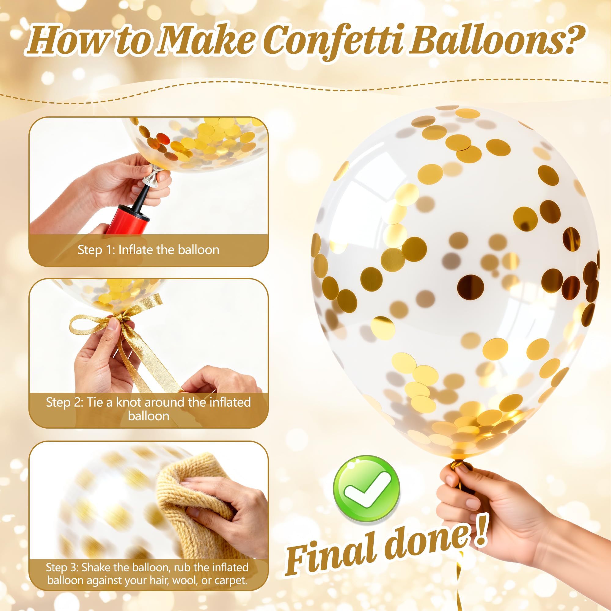 Vonsera Gold and White Balloons Set - 70 Pcs Assortment with Gold Ribbon | Latex Material 5