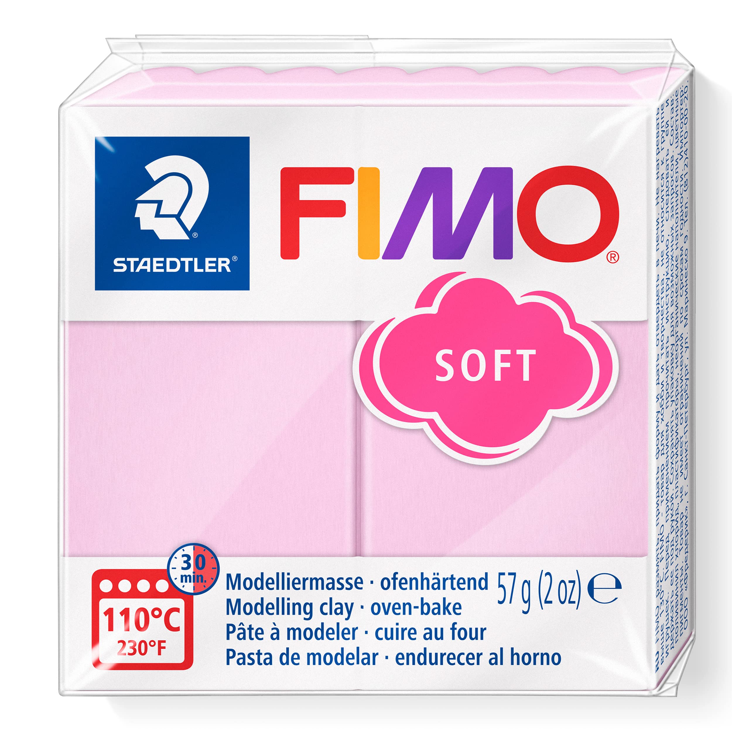 STAEDTLER FIMO Soft Oven-Hardening Polymer Modelling Clay - Pastel Rose | 57g Block 1