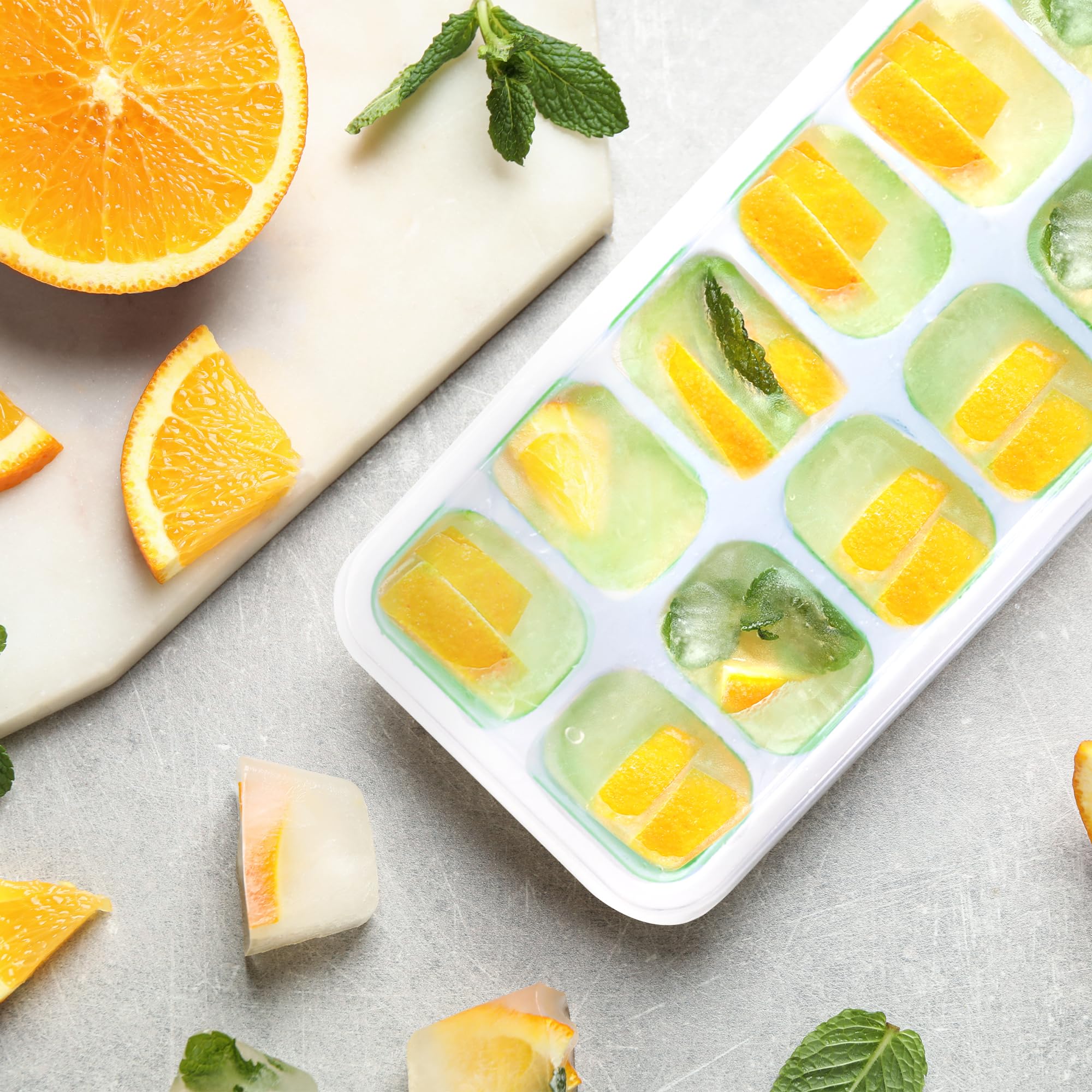 KEPLIN 2 Pack Silicone Ice Cube Trays with Lids - Easy Release, Stackable | Green 6