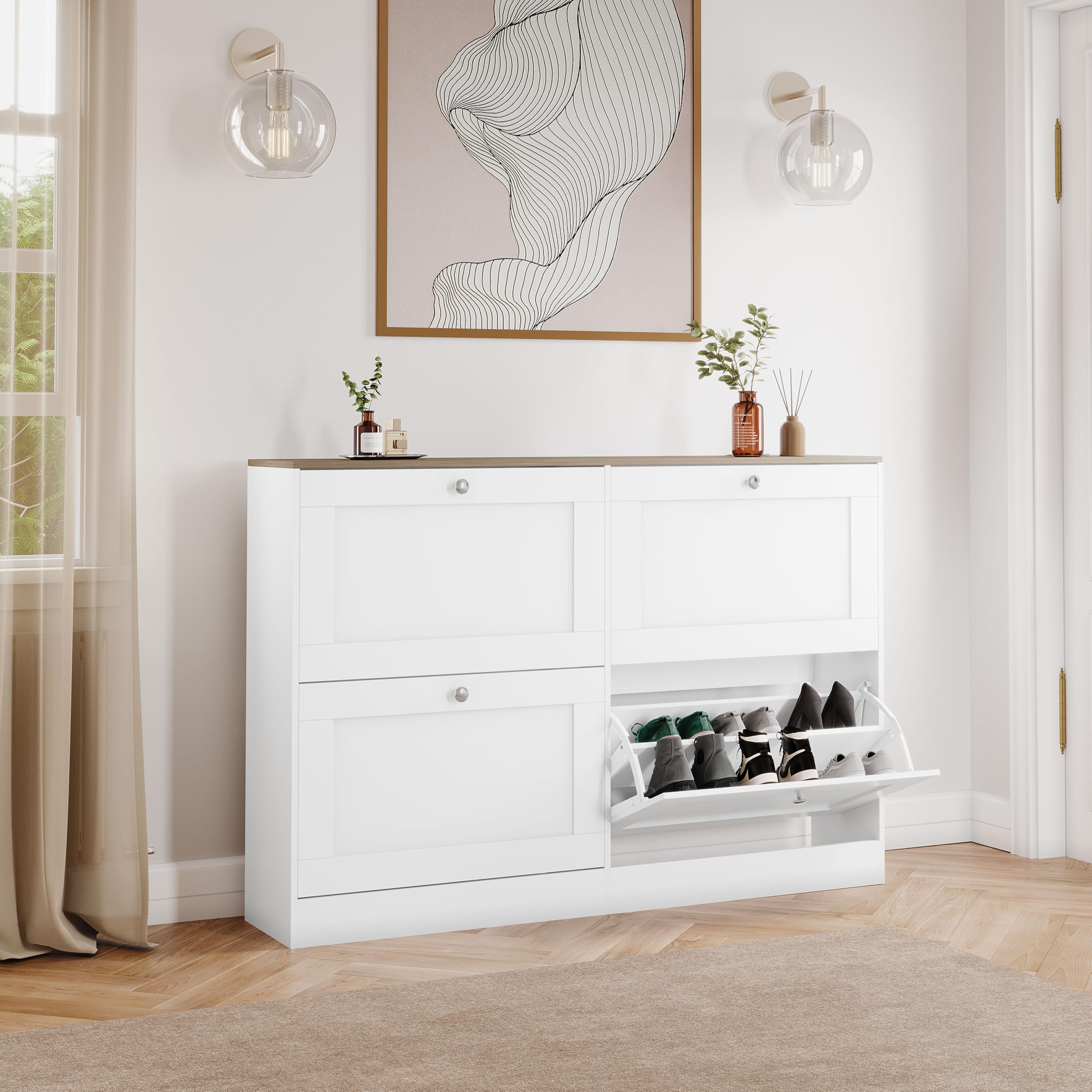 Vida Designs 4 Drawer Shoe Cabinet - White & Oak | Compact, Space-Saving Storage | 80 H x 105 W cm 1