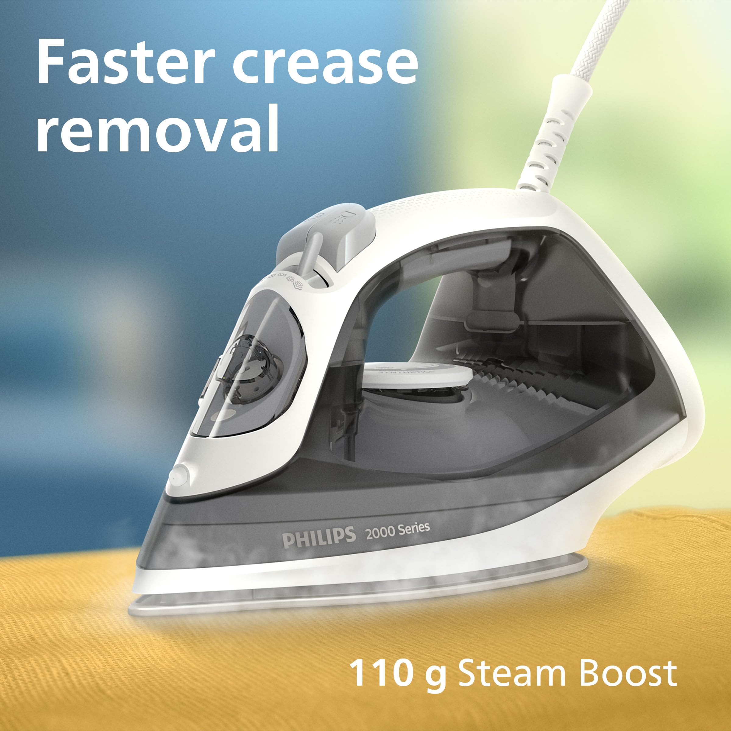 Philips 2000 Series Steam Iron - 2000W Power, 25g/min Steam, 110g Boost | Lightweight Grey Iron 4