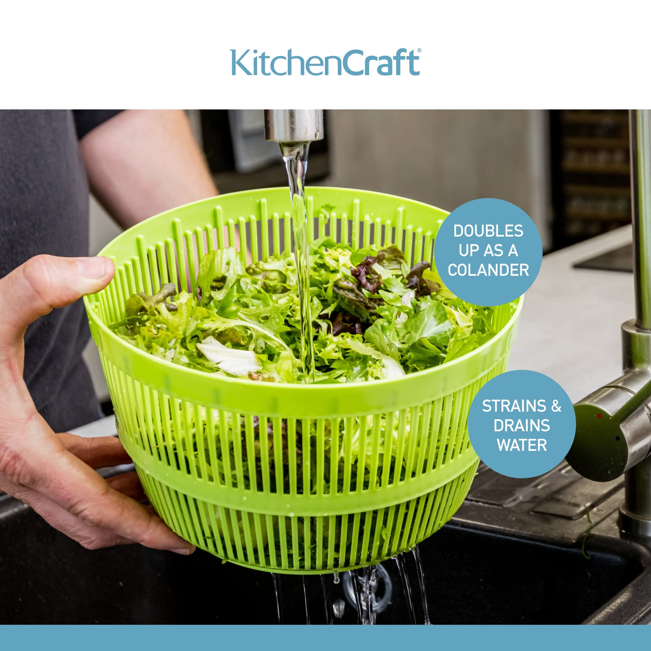 KitchenCraft Deluxe Salad Spinner and Dresser - Large Size, BPA Free Plastic, White/Green 5