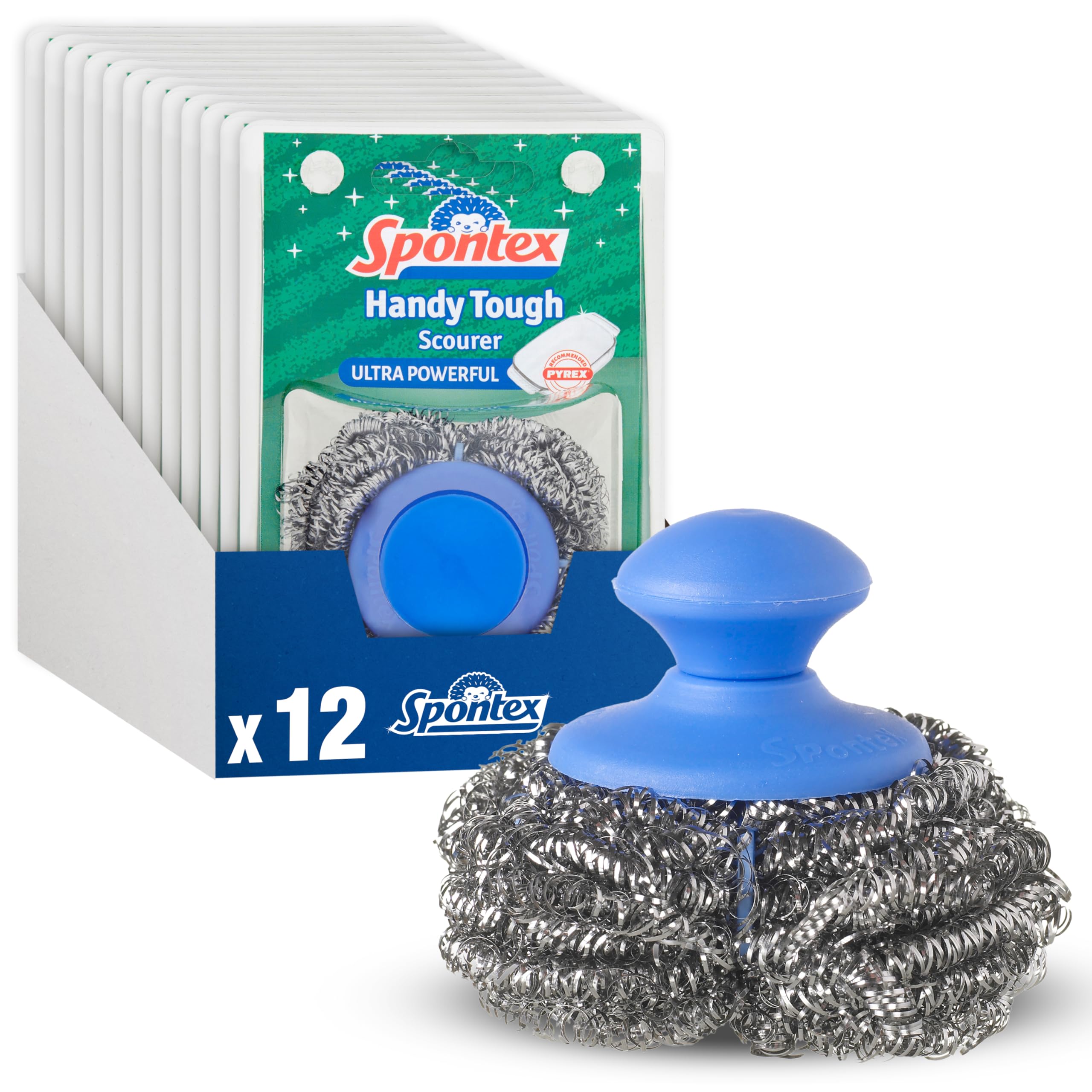 Spontex Handy Tough Kitchen Scourers - Powerful Burnt Food Removal | 12 Pack | 90% Recycled Steel 1