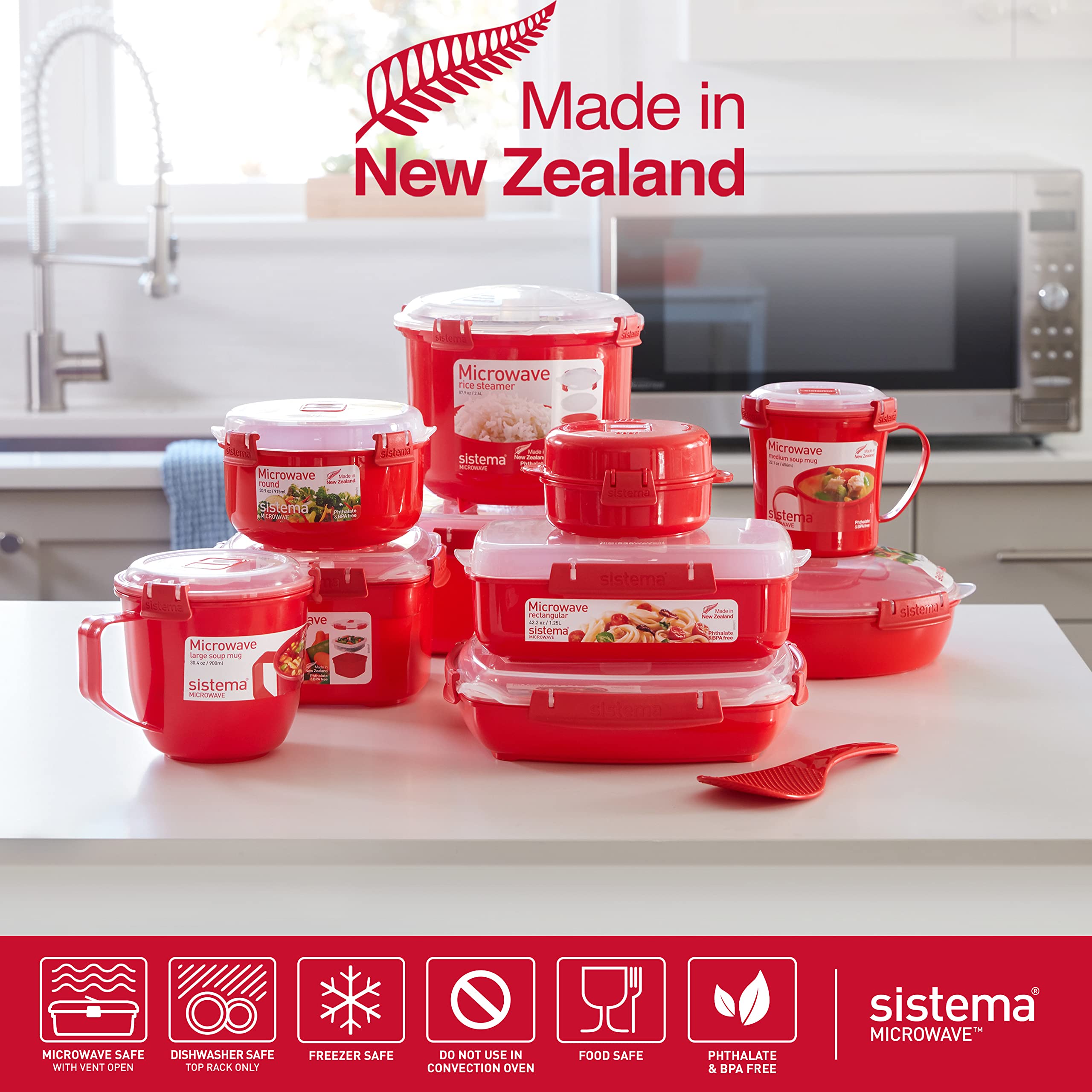 Sistema Microwave Food Steamer with Removable Basket | 3.2 L Capacity | Red/Clear 6