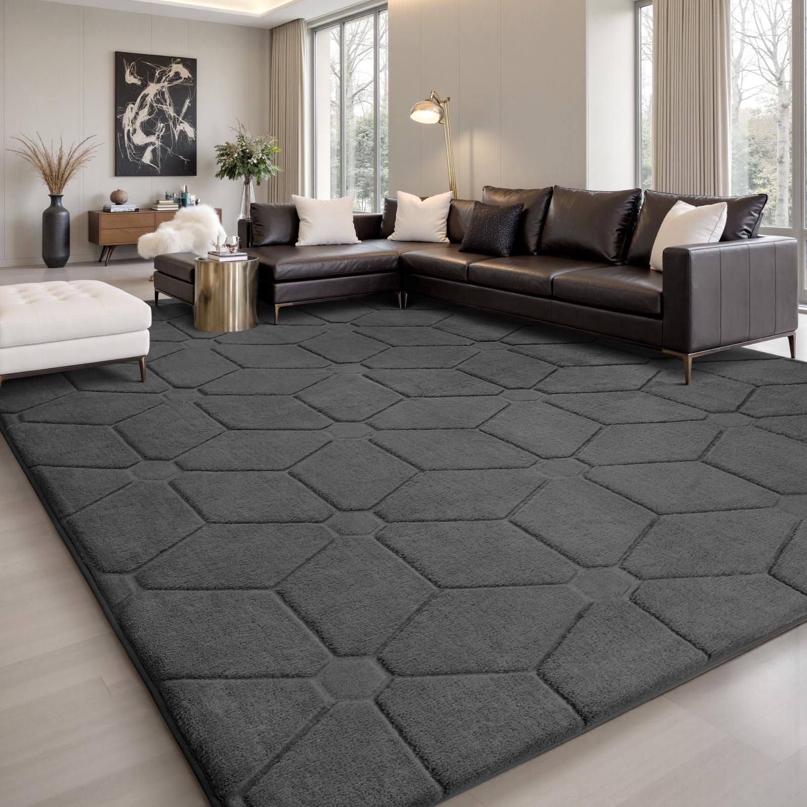 Sour Lemon Area Rug - Super Soft Coral Fleece | 160 x 230 cm | Dark Gray 1