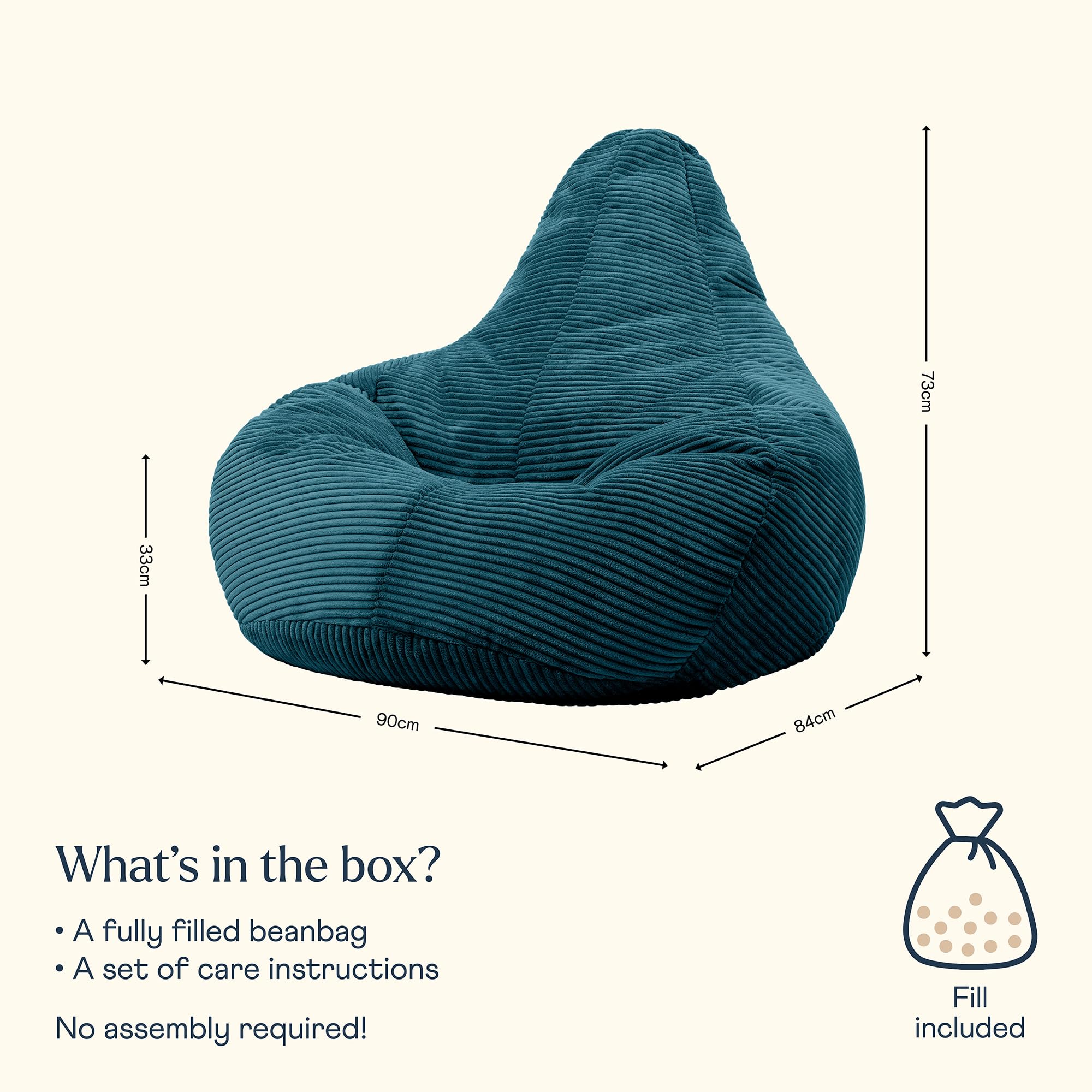 icon Dalton Cord Bean Bag Chair - Supportive Recliner Shape | Teal Green | Large Adult Size 3