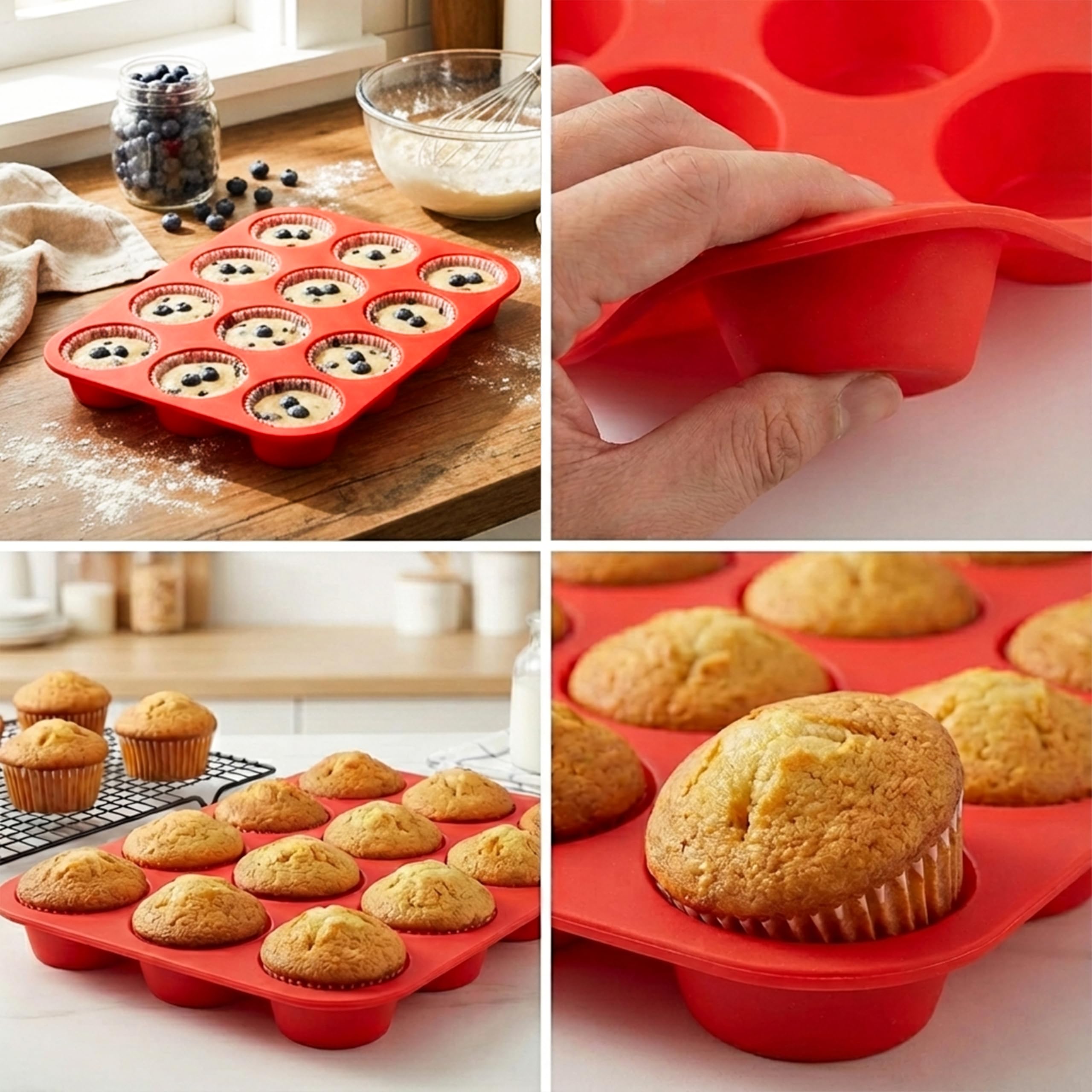 Zuvo Silicone Muffin & Cupcake Tray - 12 Cups, Non-Stick, Oven Safe up to 450°F 7