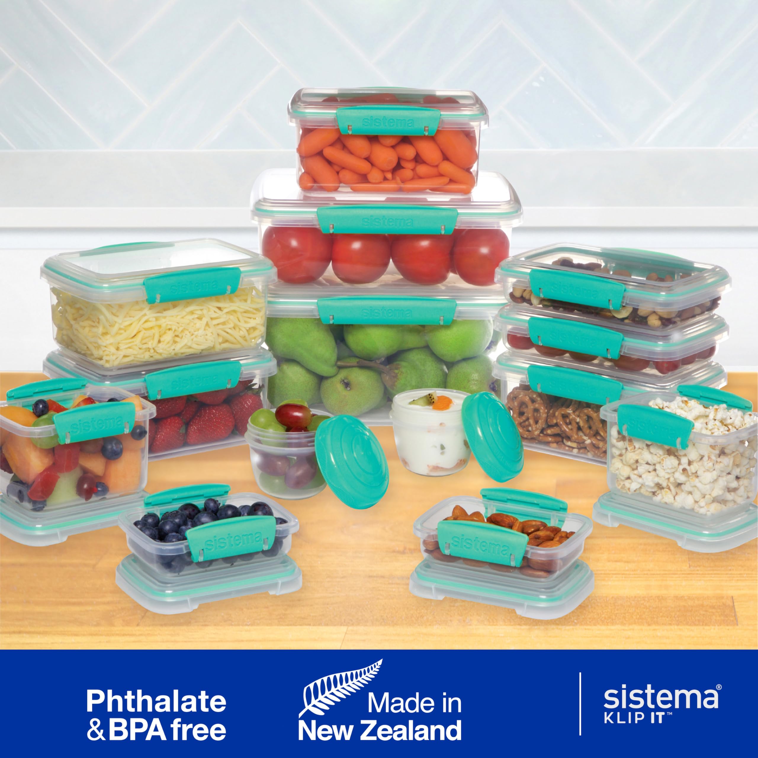 Sistema KLIP IT Food Storage Containers - 28 Piece Airtight & Stackable Set | Teal Plastic 7