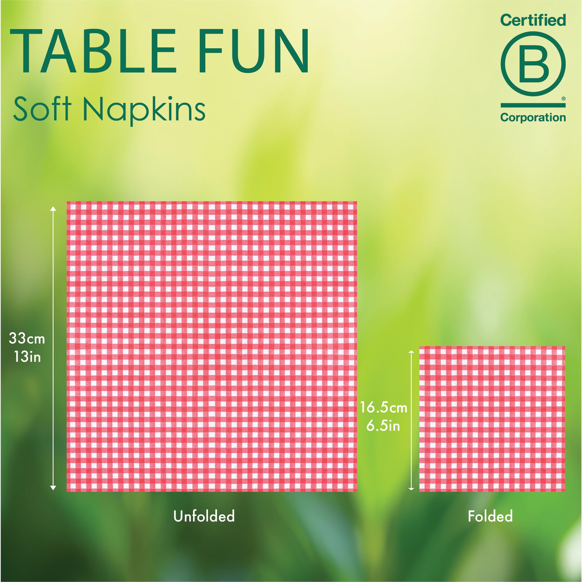 Talking Tables Red Gingham Paper Napkins - 100 Pack | Double-Ply Soft Absorbent | 33cm Open Size 3