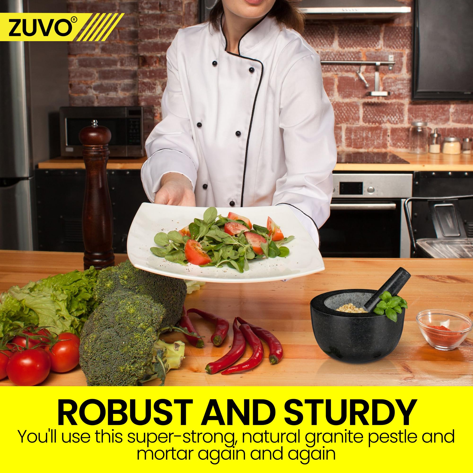 Zuvo Stone Mortar & Pestle Set - Premium Natural Stone | Black Finish | 3.56 kg 6